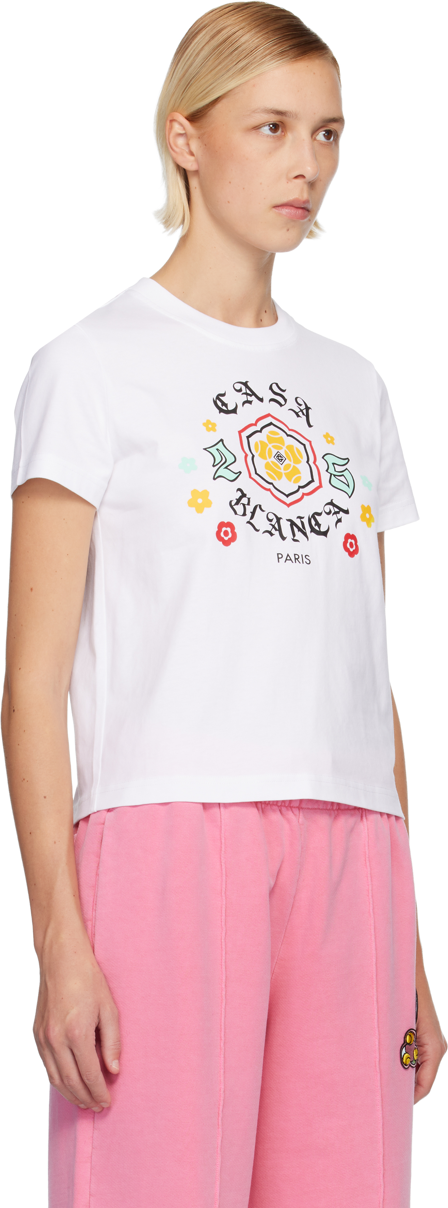 Casablanca White Emblem Fitted Short Sleeve T‑shirt In White
