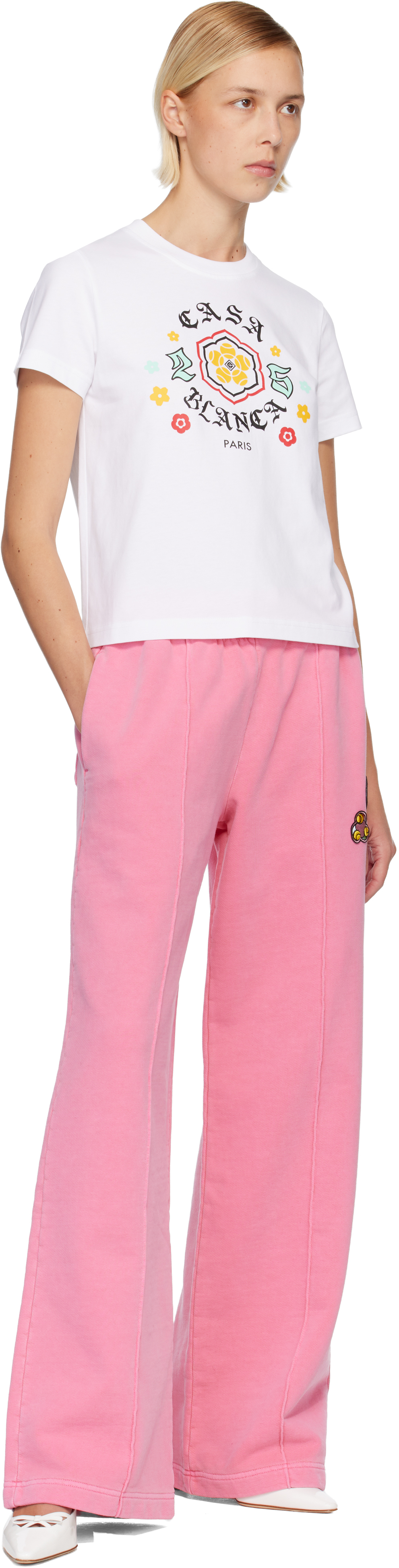 Casablanca White Emblem Fitted Short Sleeve T‑shirt In White