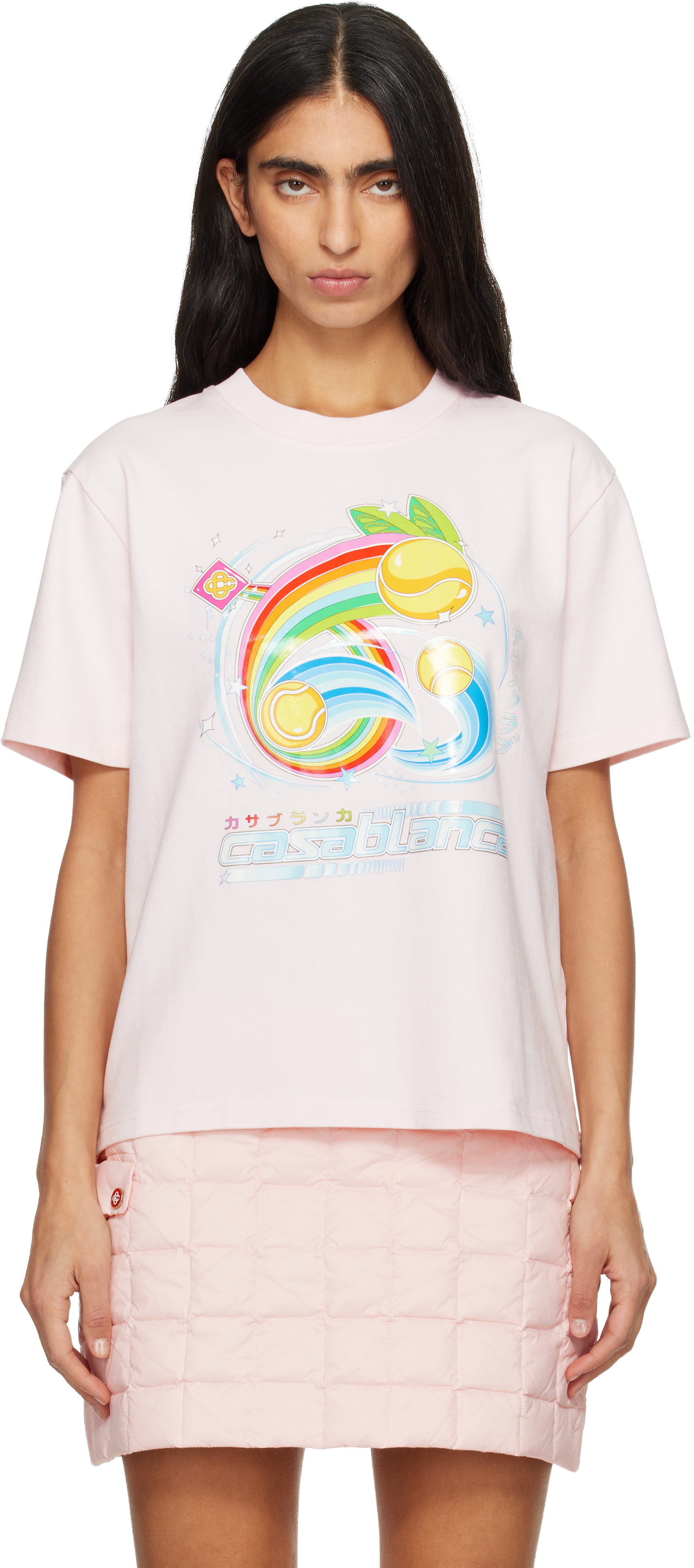 Casablanca Pink Manga Tennis Ball Short Sleeve T‑shirt In Pink