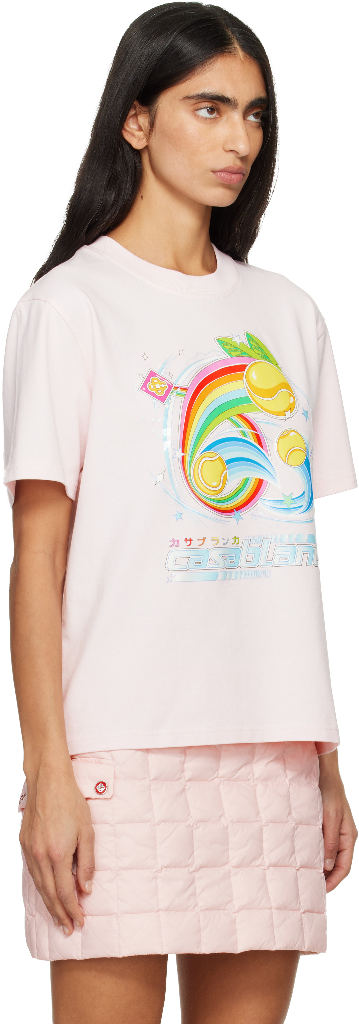 Casablanca Pink Manga Tennis Ball Short Sleeve T‑shirt In Pink