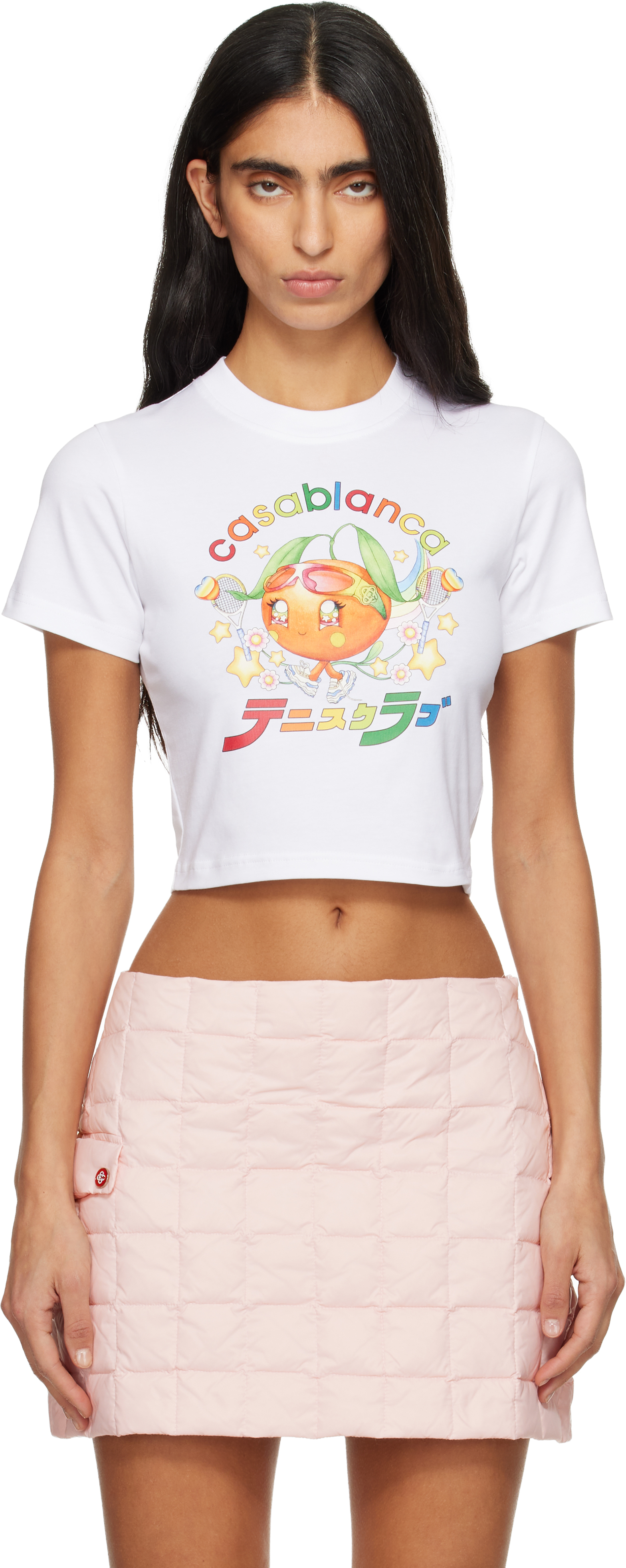 Casablanca White Orange Mascot Printed Baby T-shirt In White