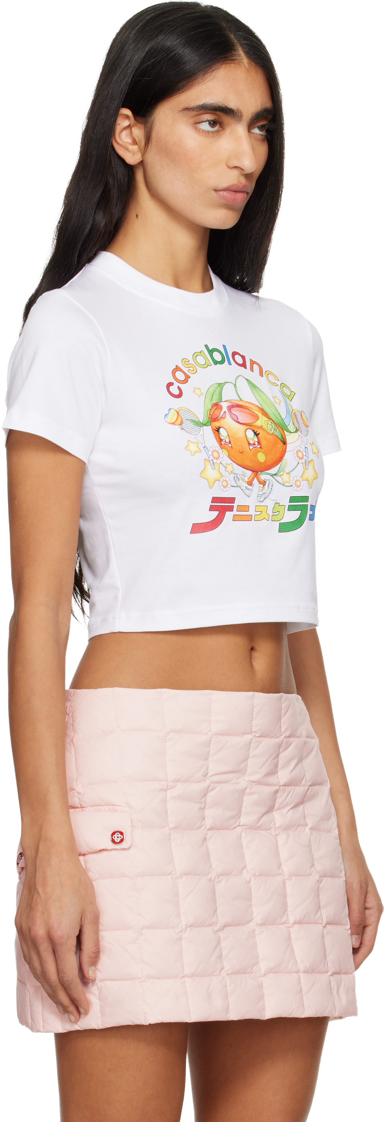 Casablanca White Orange Mascot Printed Baby T-shirt In White