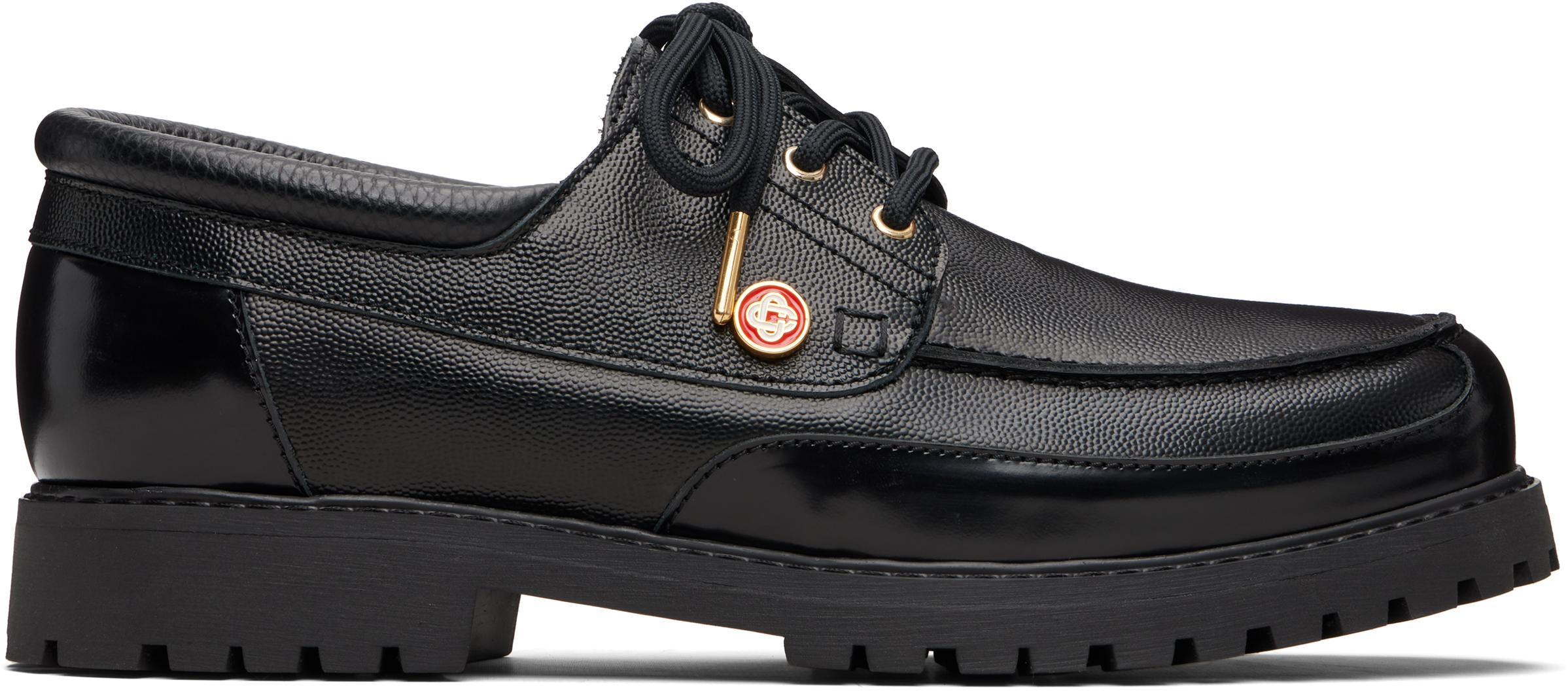 Casablanca Black Leather Boat Shoes In Black