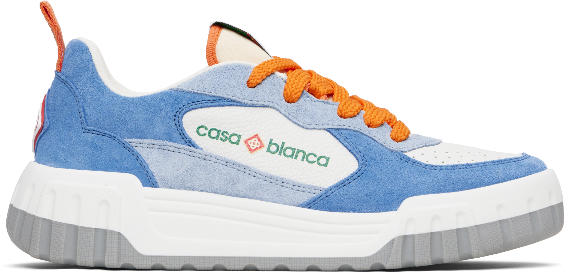 White & Blue Suede Court Sneakers