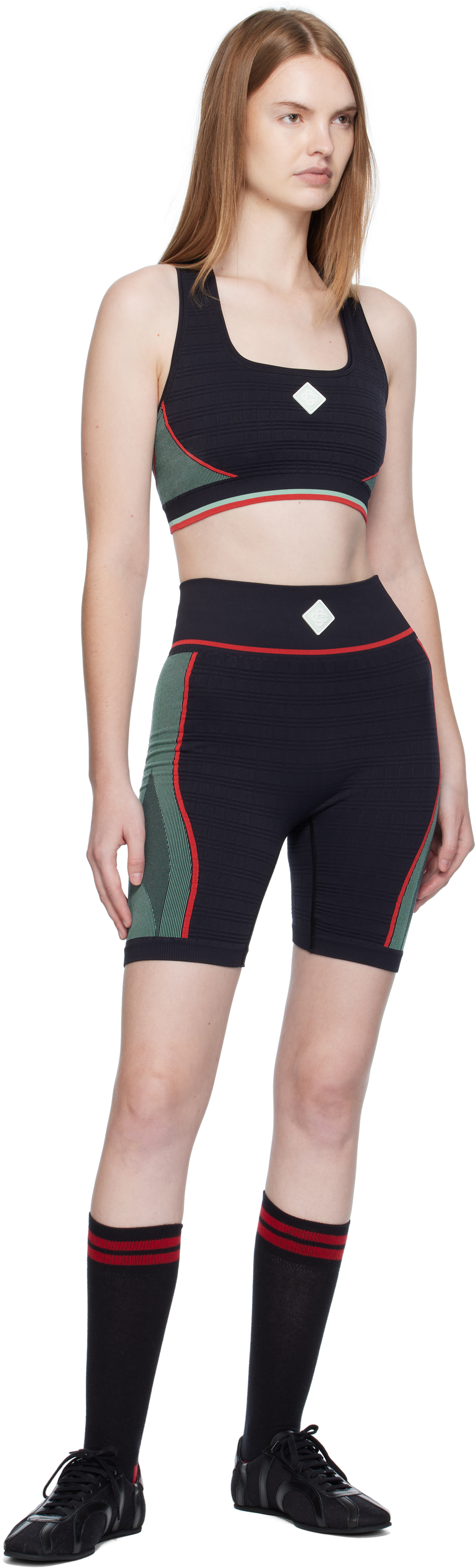 Casablanca Seamless Ribbed Stretch Shorts In Black