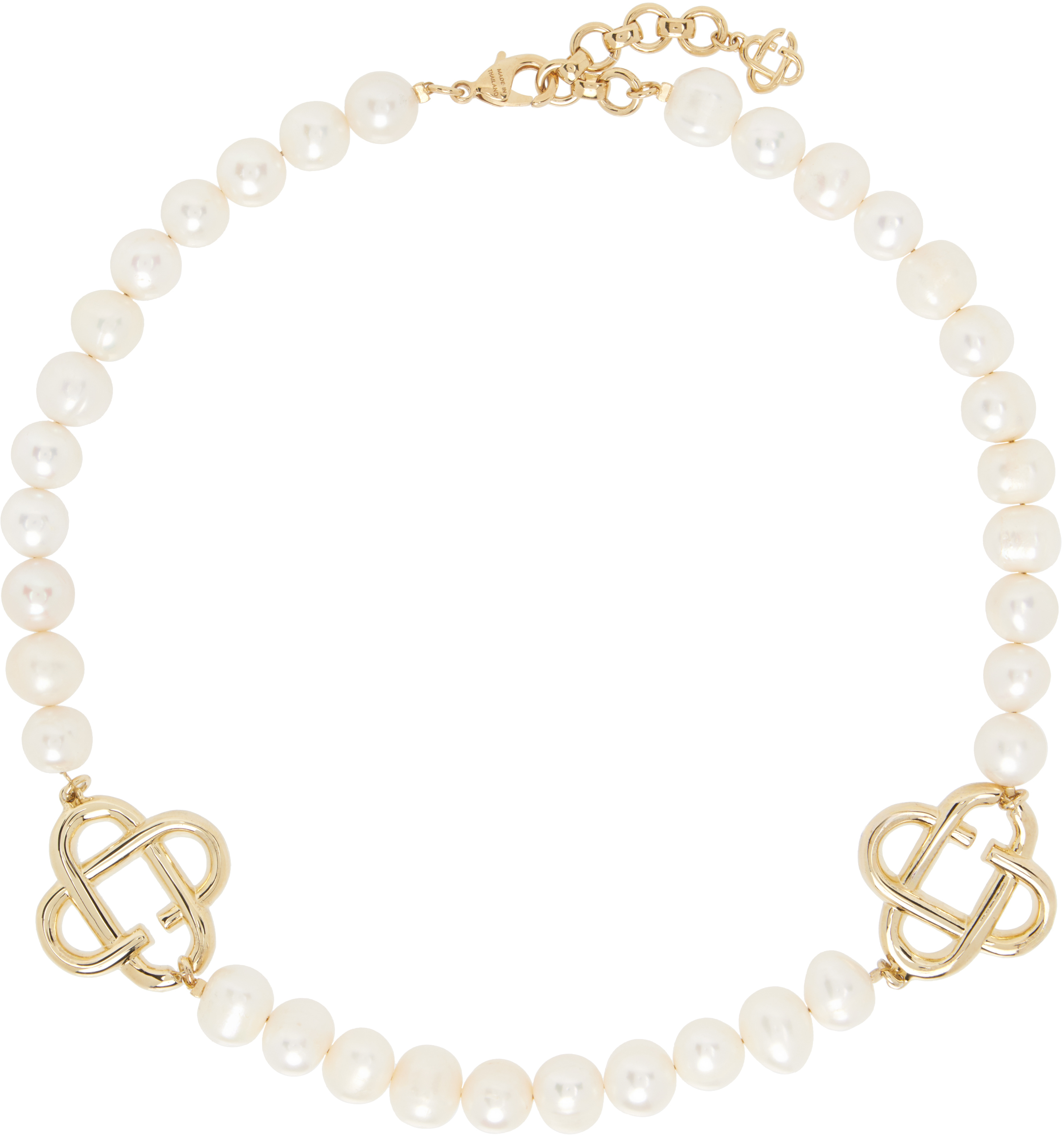 Casablanca Medium Pearl Logo Necklace In White