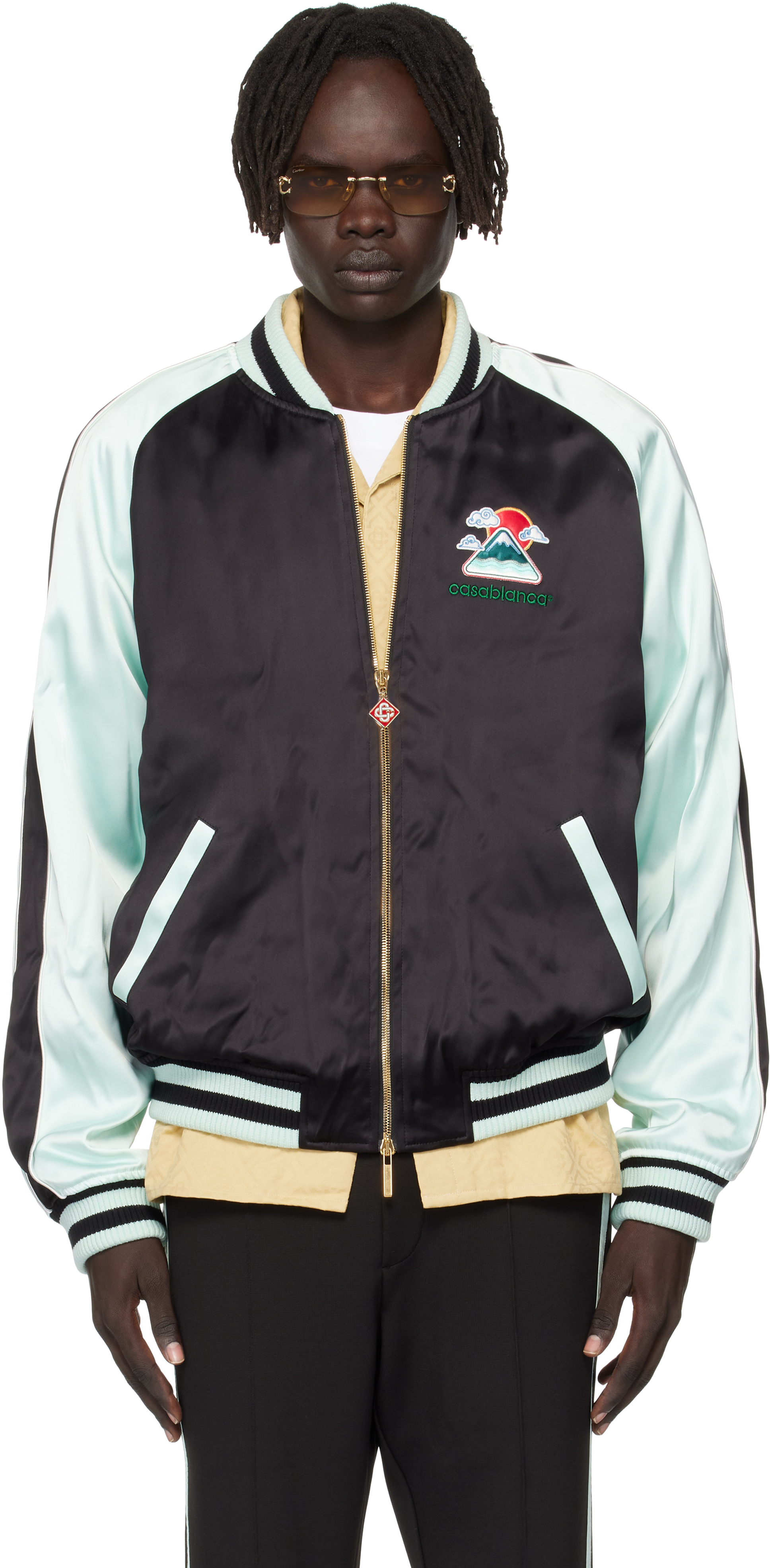 Casablanca Quilted Colour-block Satin Track Jacket In Black