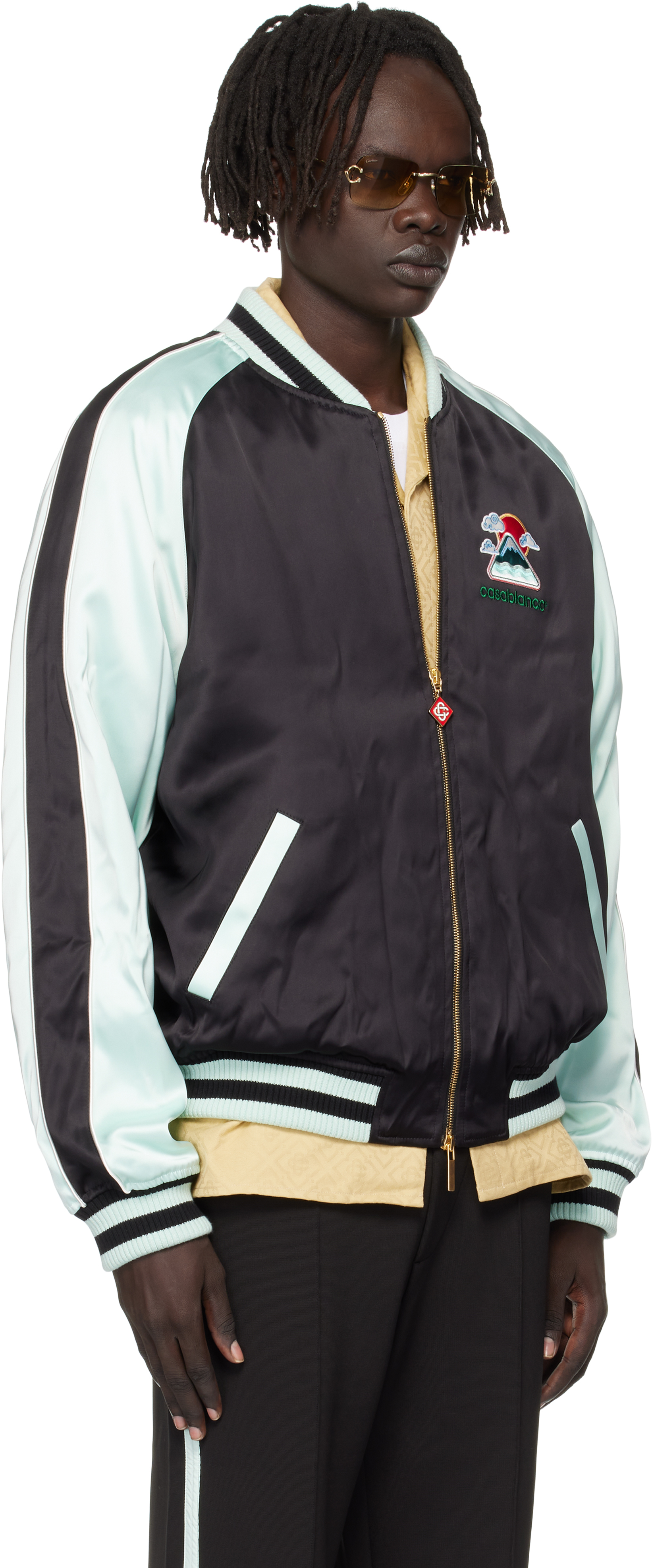 Casablanca Quilted Colour-block Satin Track Jacket In Black