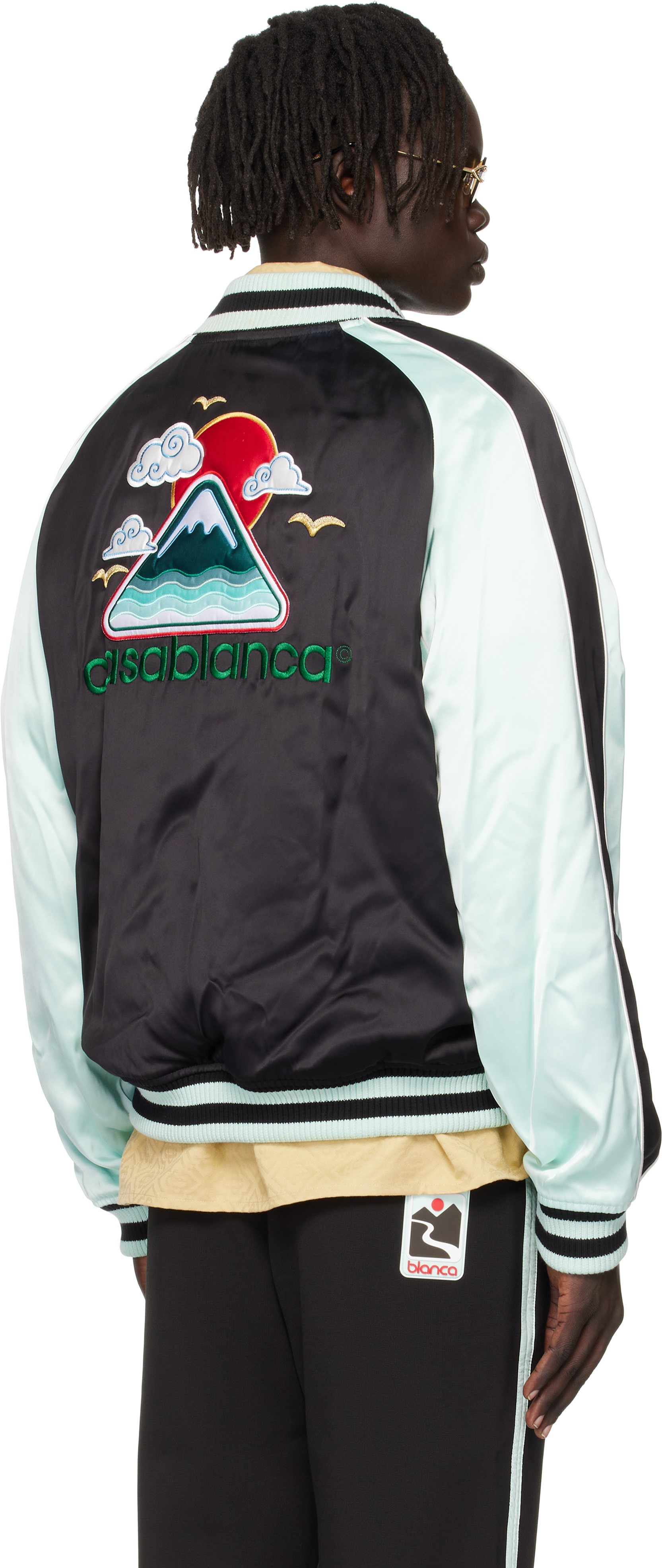 Casablanca Quilted Colour-block Satin Track Jacket In Black