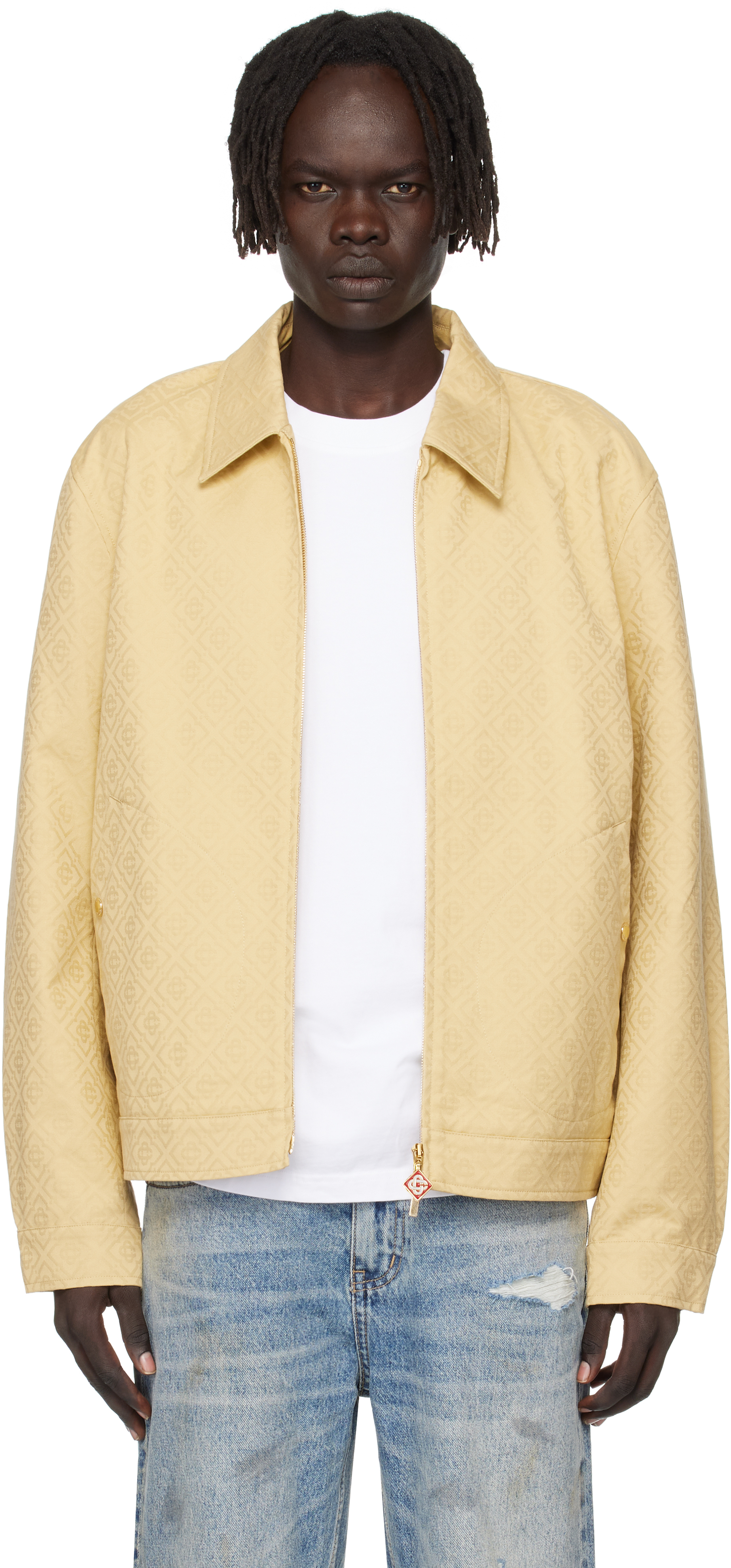 Casablanca Beige Cotton Monogram Jacquard Jacket In Neutral