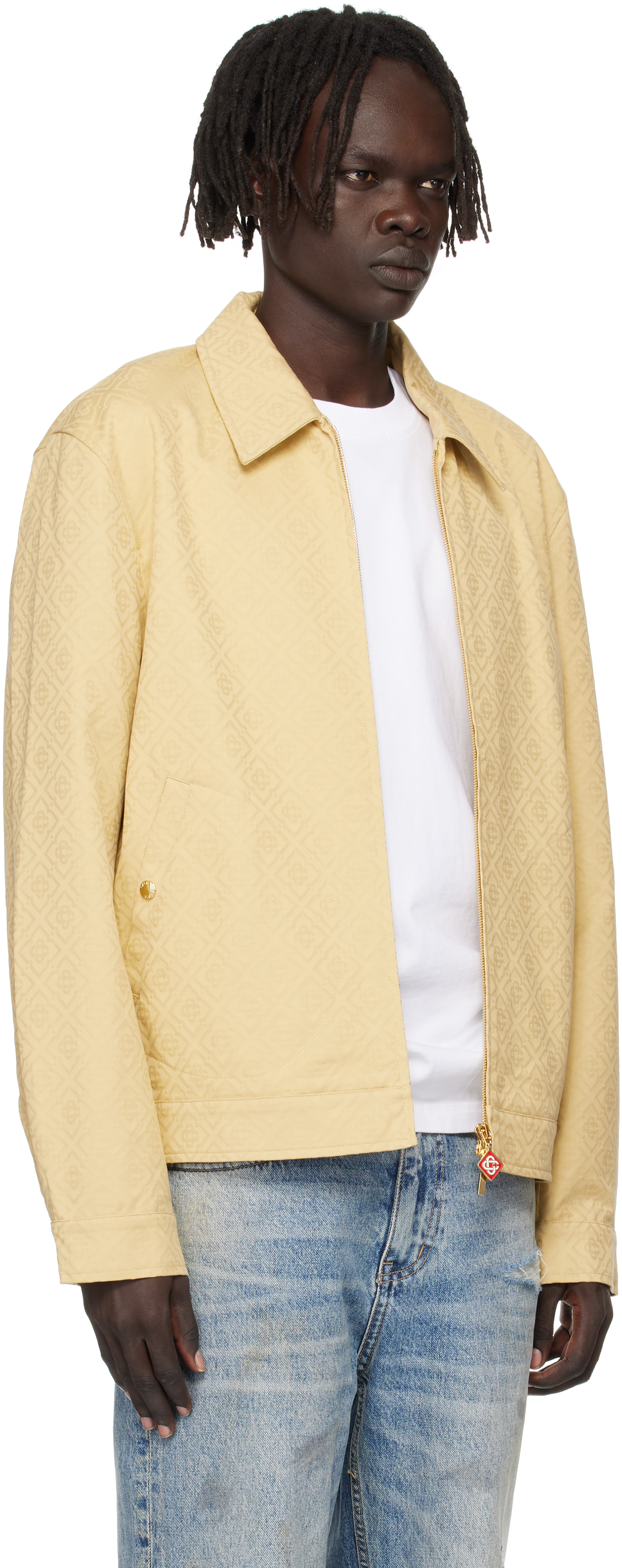 Casablanca Beige Cotton Monogram Jacquard Jacket In Neutral