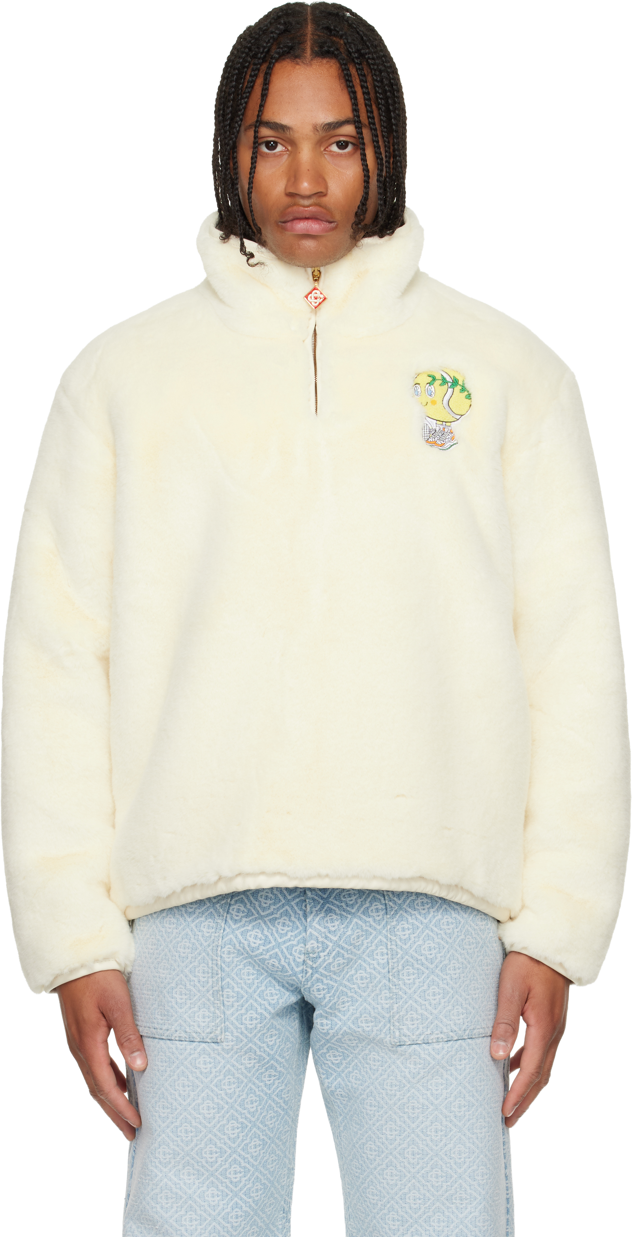 Off-White Tennis Mascot Quarter Zip Faux Fur Jacket by Casablanca