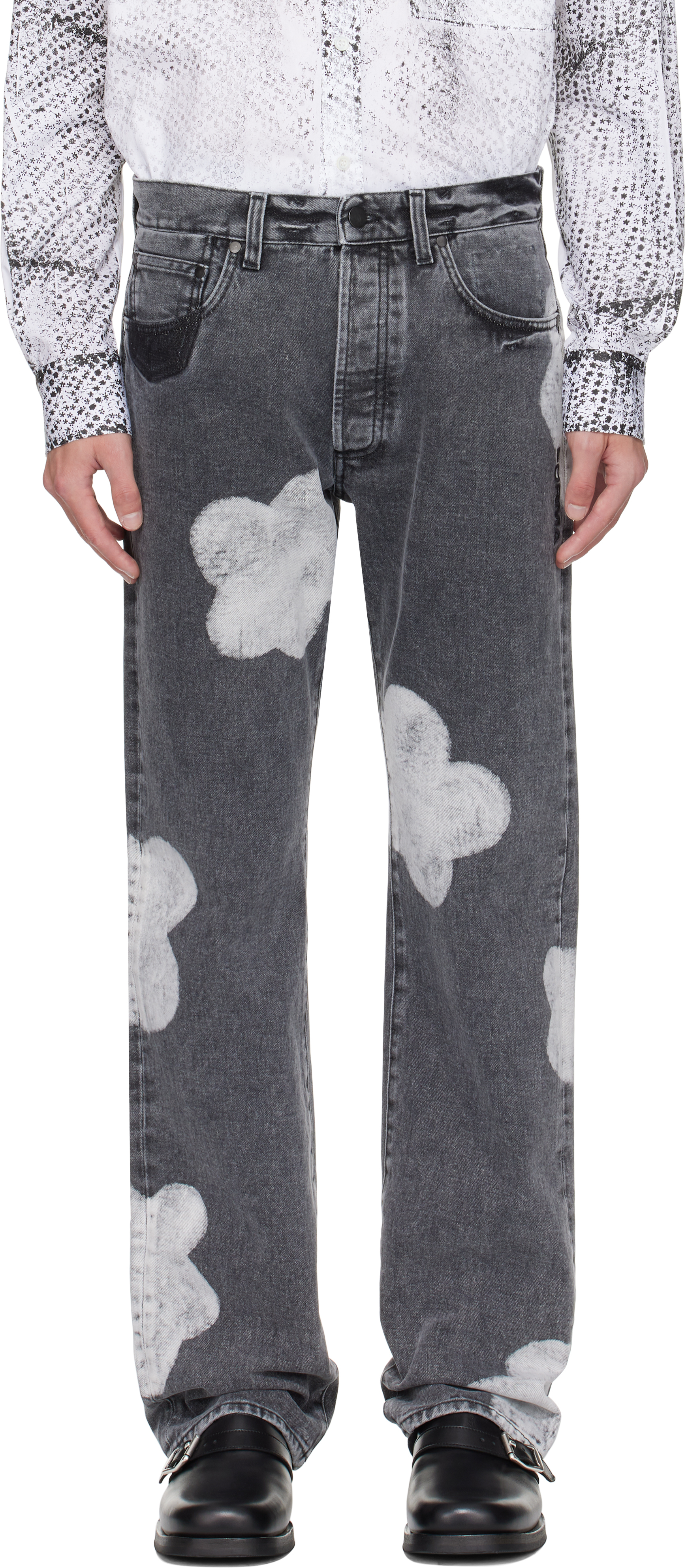 FORMA: Gray Bleached Flower Jeans | SSENSE