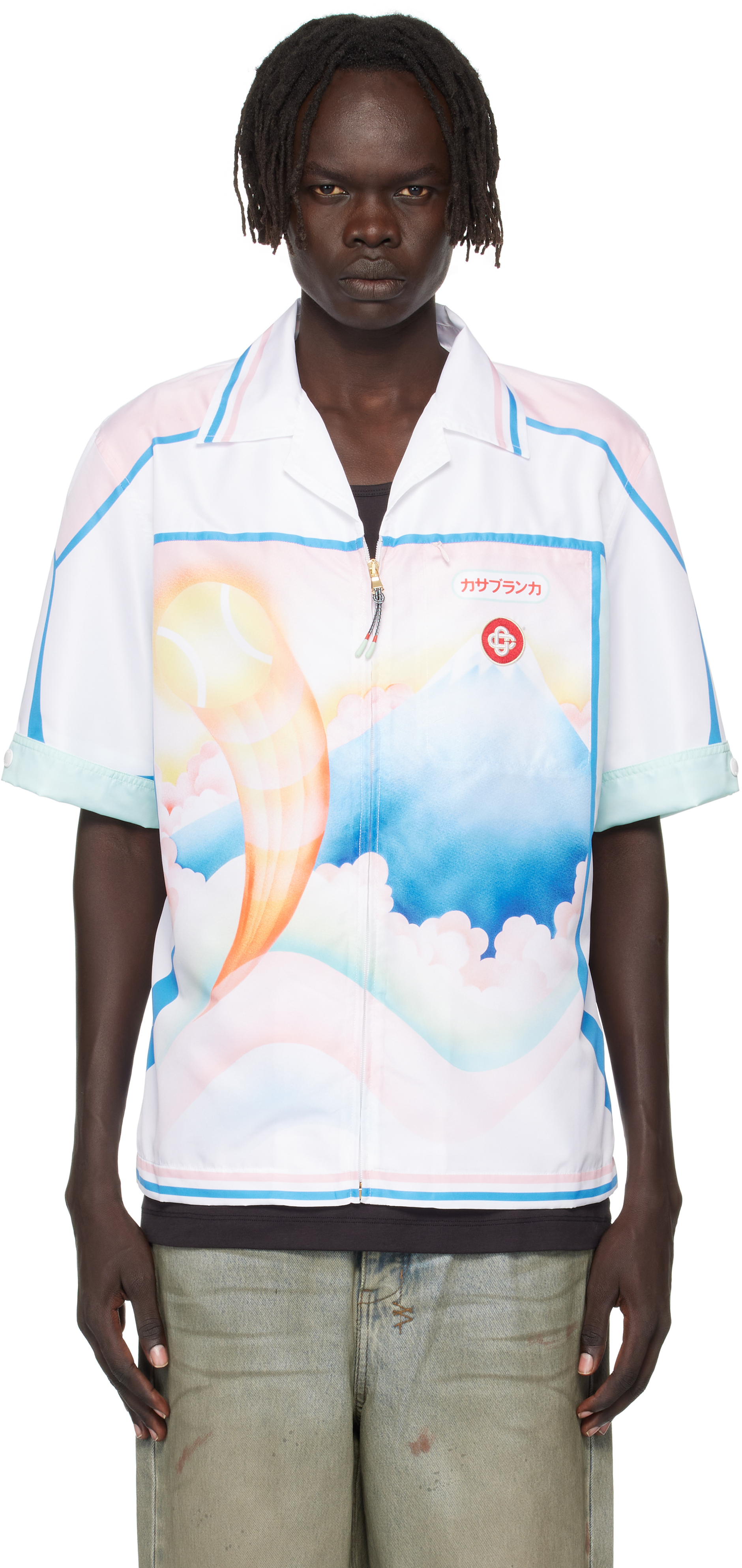 CASA BLANCA 半袖シャツ ホワイト シャツ EMBROIDERY LOGO SHORT SLEEVE