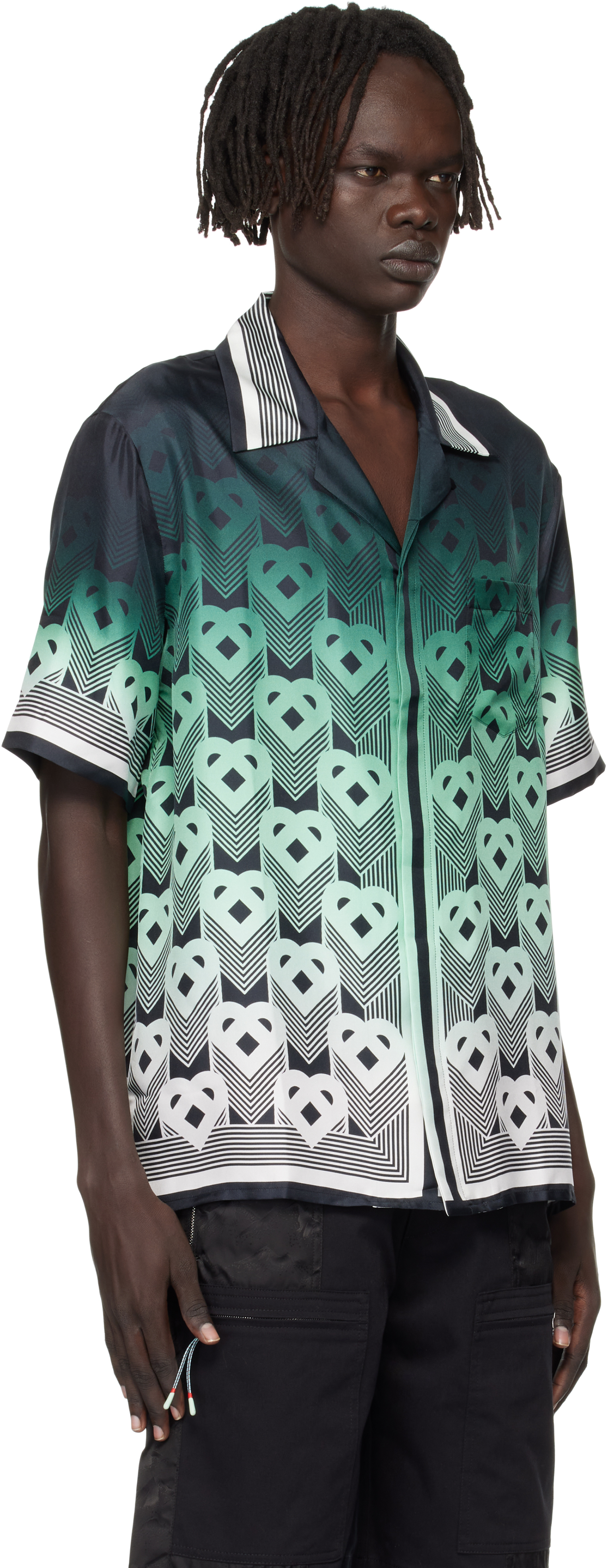 Casablanca Men Gradient Monogram Short Sleeve Silk Shirt In Multi