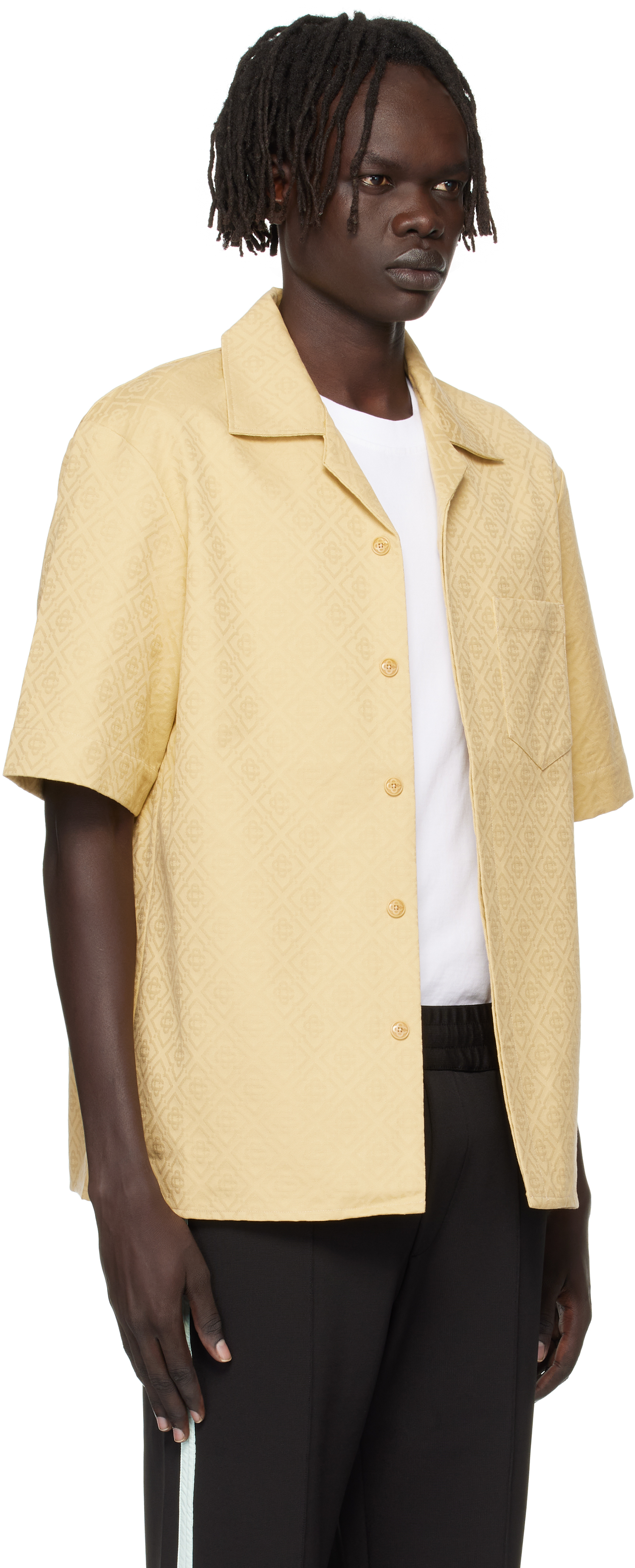 Casablanca Mens Beige Cuban-collar Monogram Cotton Shirt Xl In Neutral