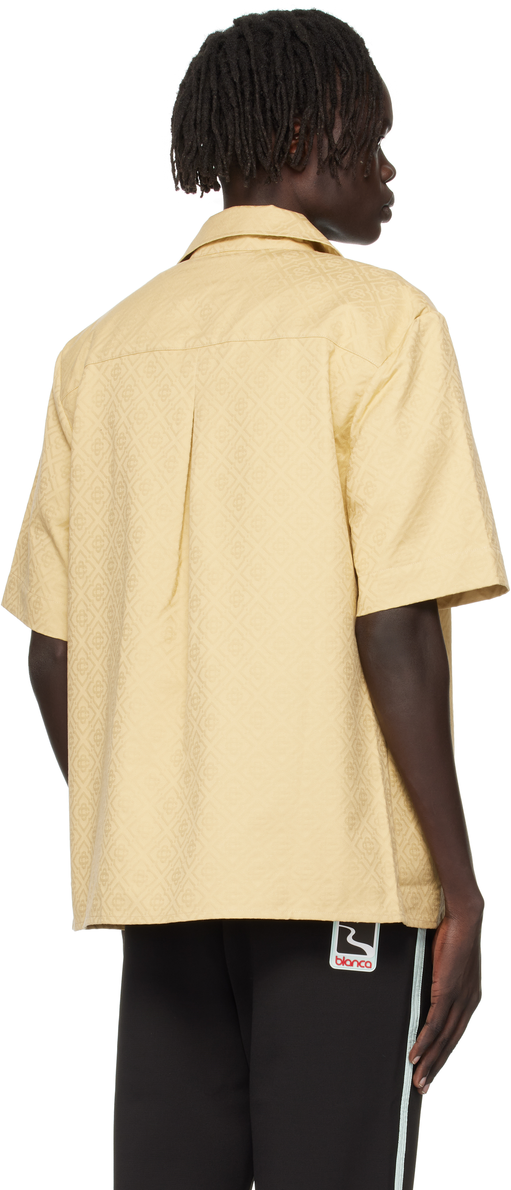 Casablanca Mens Beige Cuban-collar Monogram Cotton Shirt Xl In Neutral