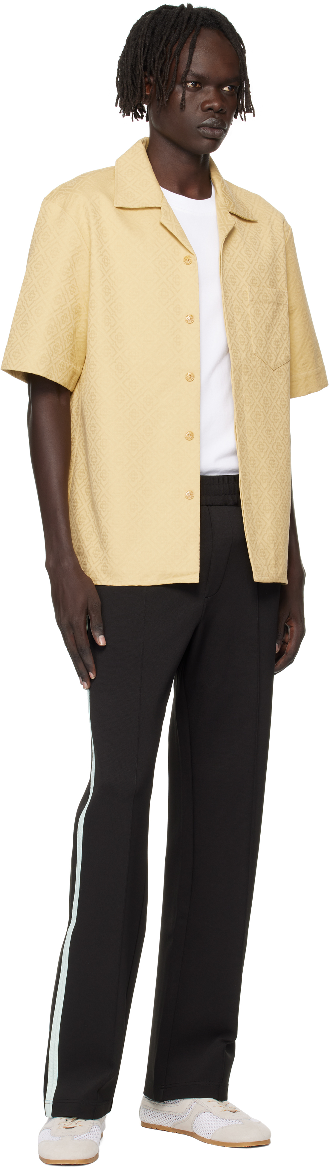 Casablanca Mens Beige Cuban-collar Monogram Cotton Shirt Xl In Neutral