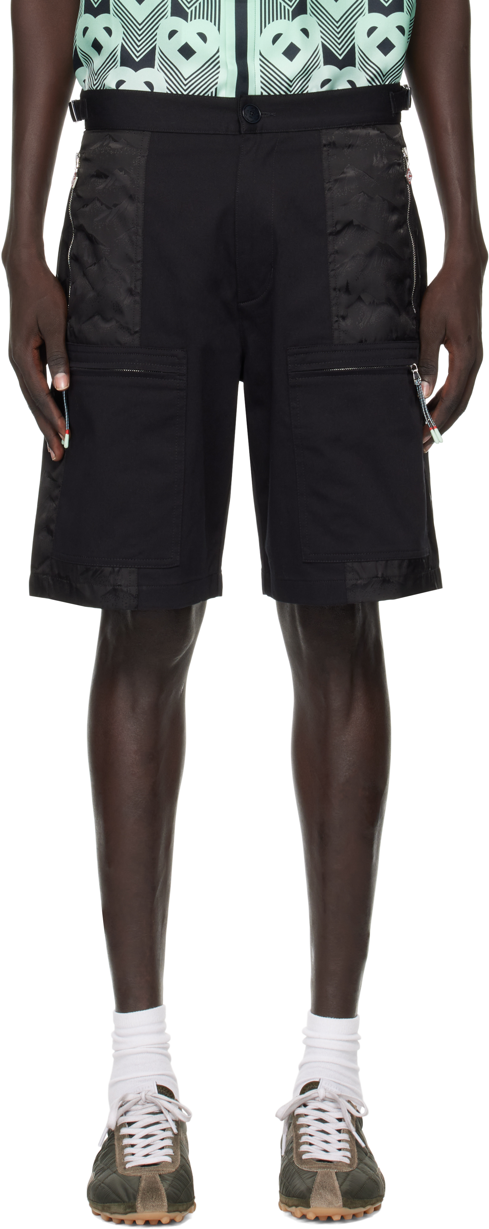 Casablanca Black Nylon Mountain Camo Cargo Shorts In Black