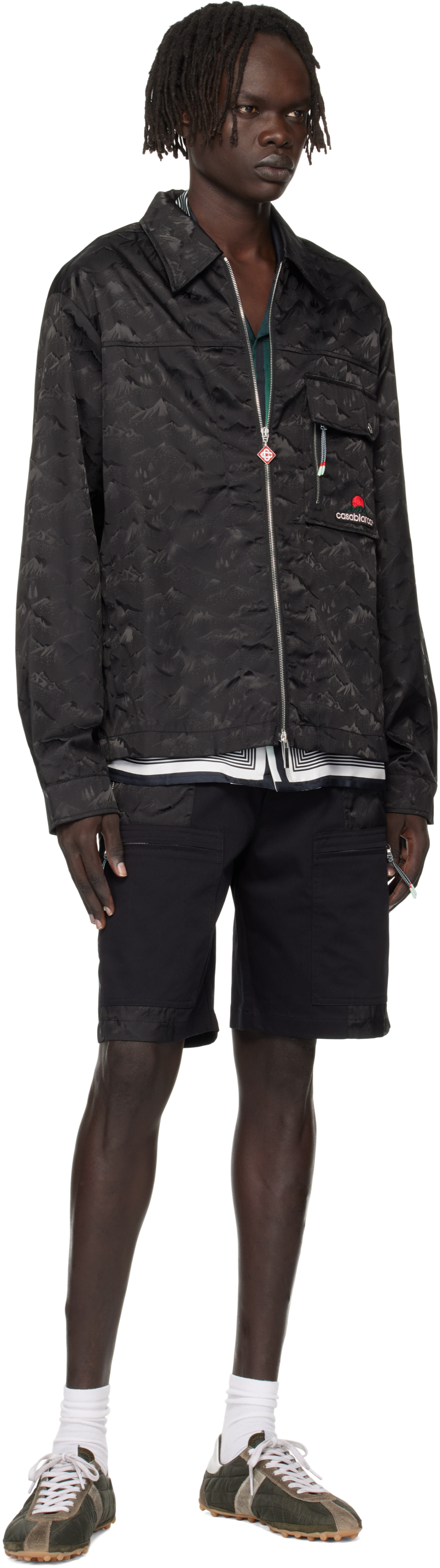 Casablanca Black Nylon Mountain Camo Cargo Shorts In Black