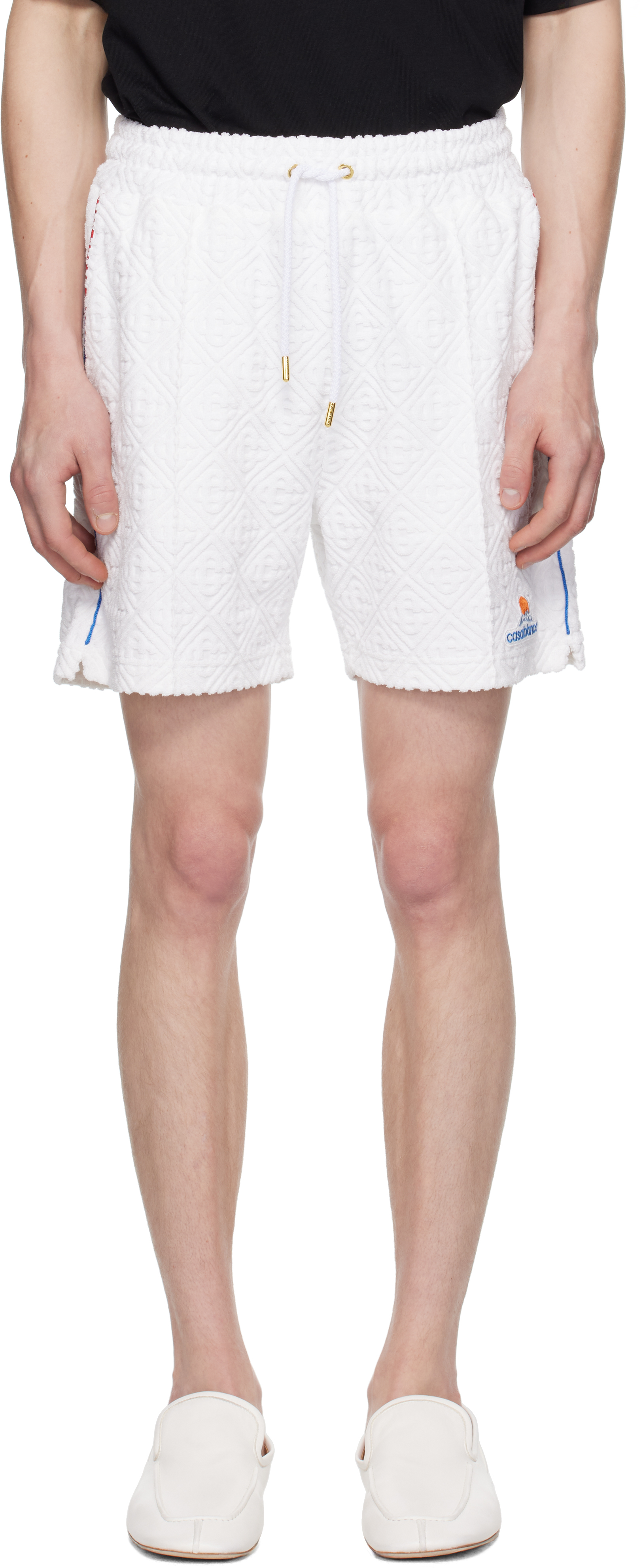 White Monogram Jacquard Towelling Shorts