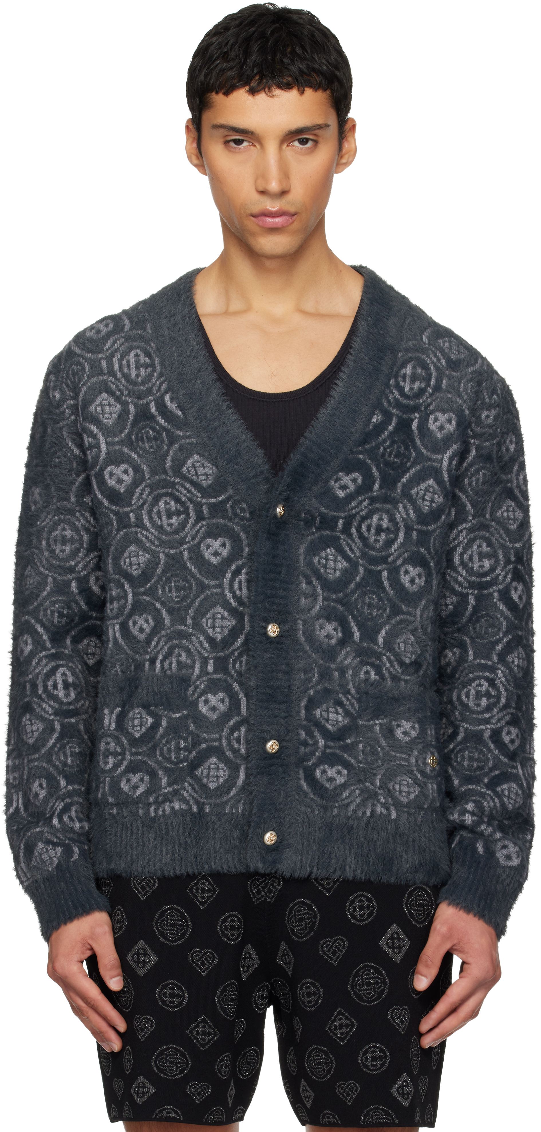 Gray Fluffy Monogram Cardigan by Casablanca on Sale