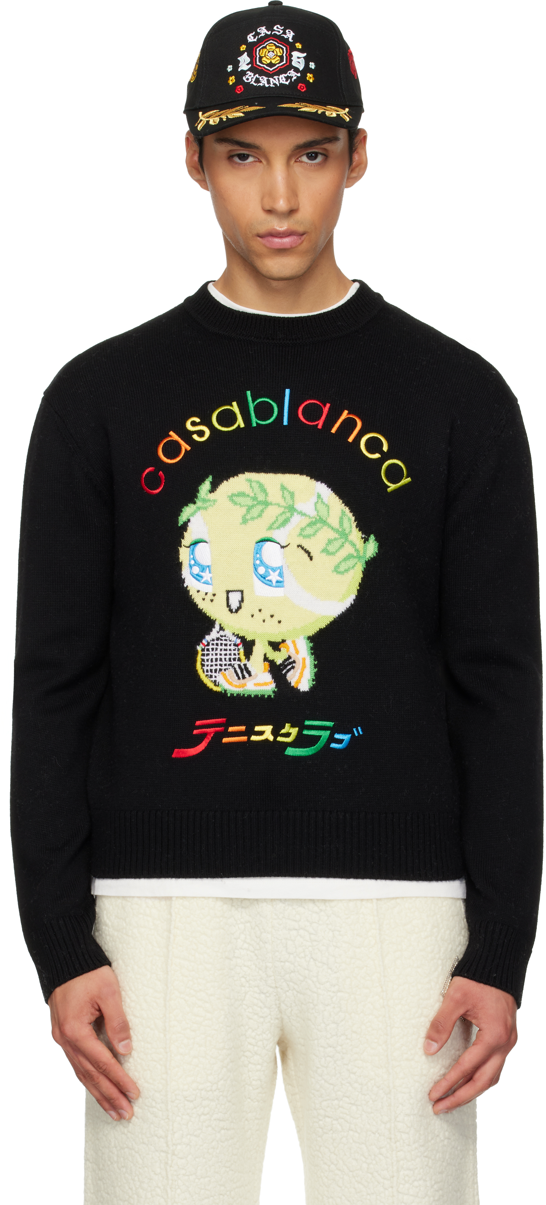 Black Character Intarsia Crew Sweater by Casablanca on Sale