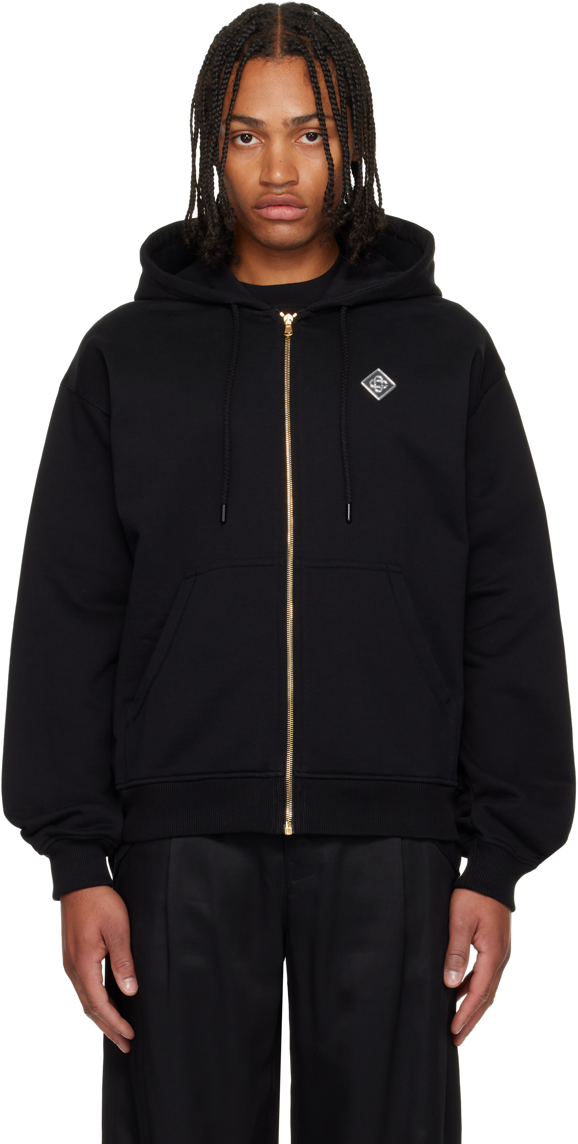 Black 'Casa' Chrome Full Zip Hoodie by Casablanca on Sale