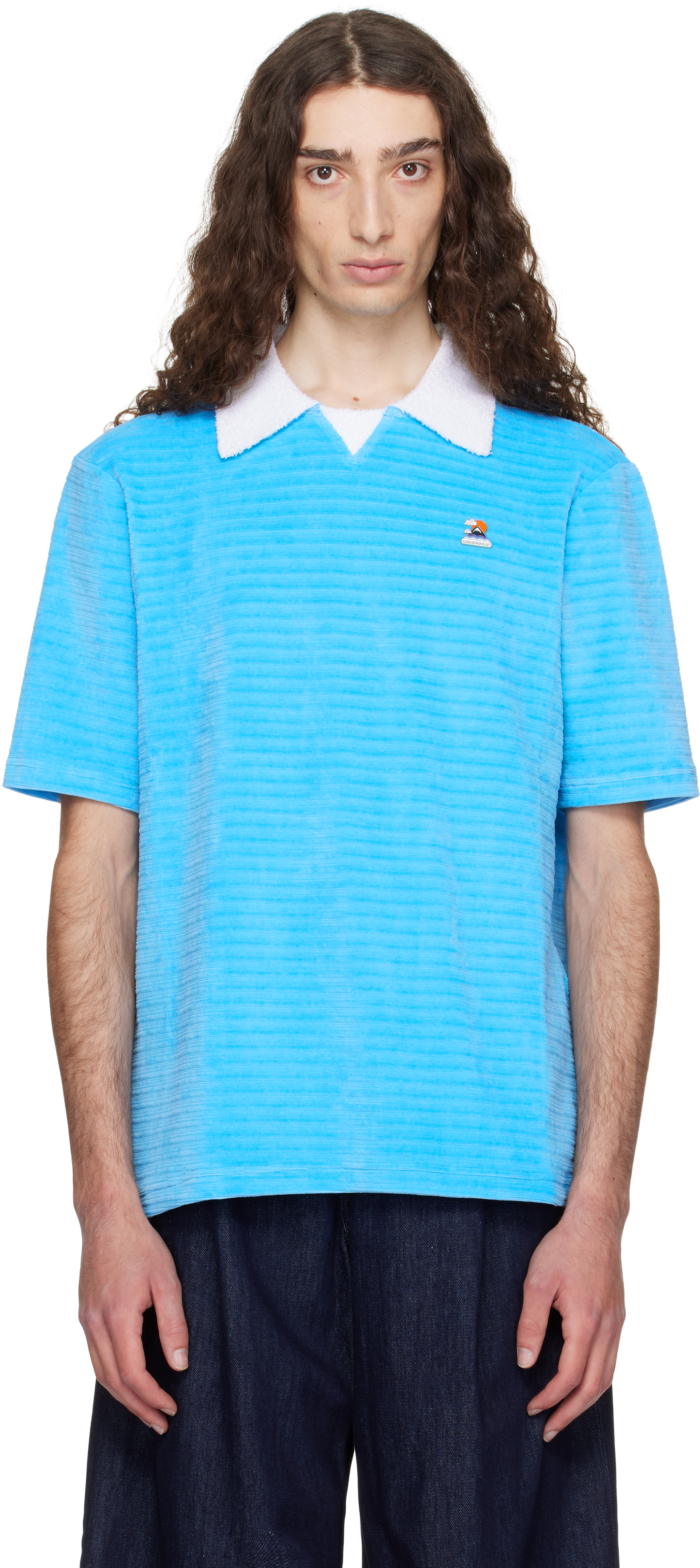 Blue Knit Piqué Short Sleeve Polo