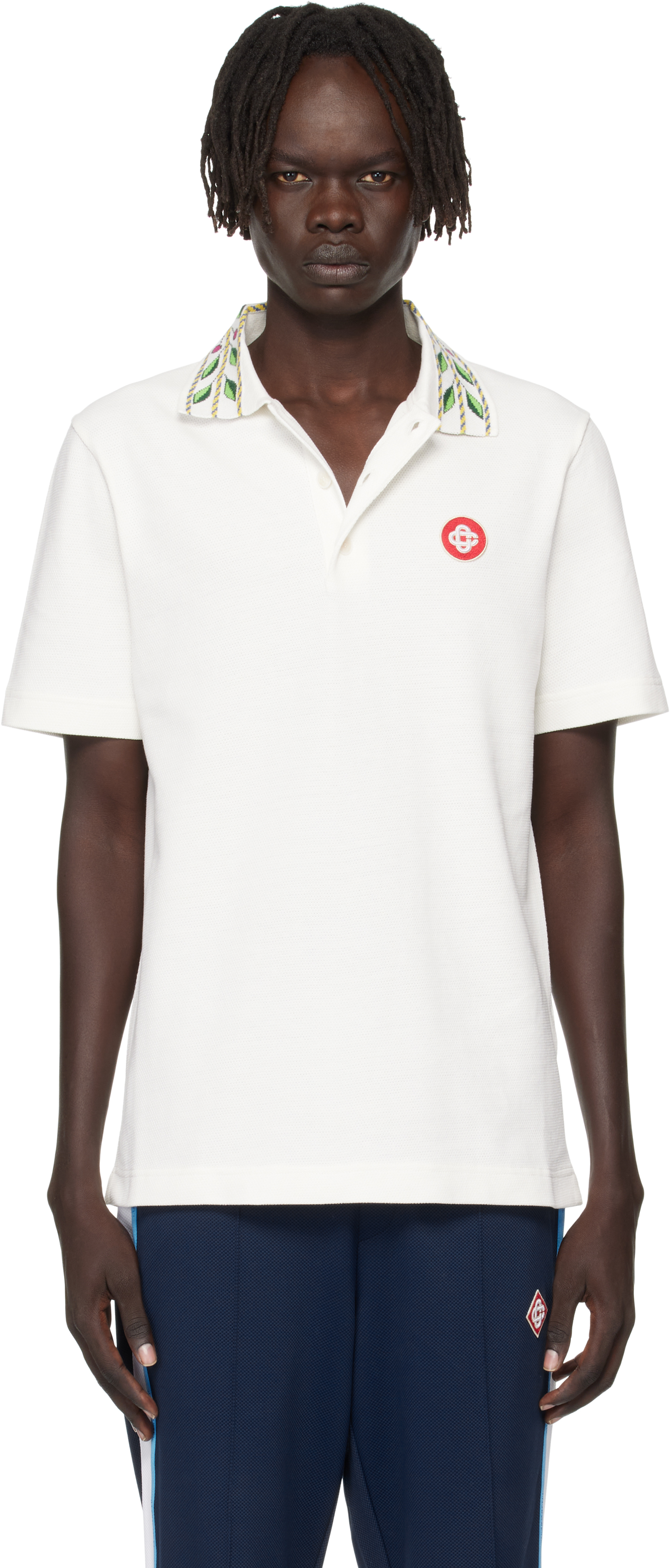Casablanca Polo Shirt With Short Sleeves And Embroidered Collar In White