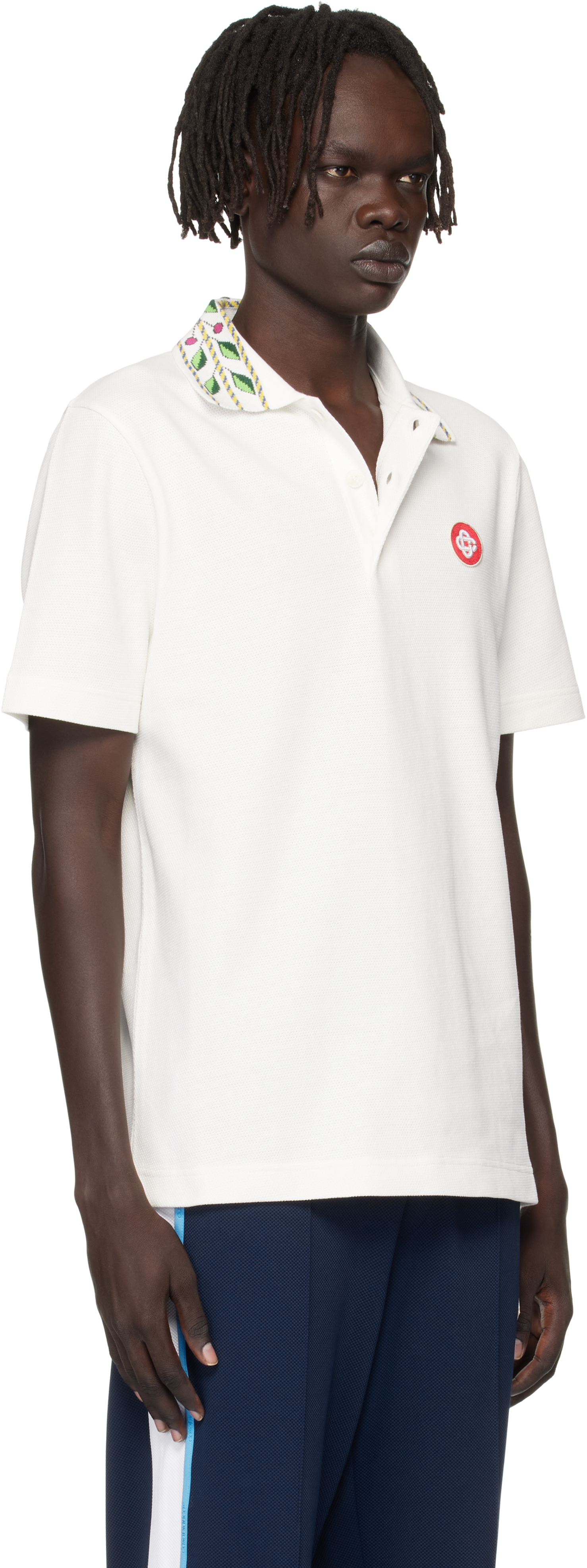 Casablanca Polo Shirt With Short Sleeves And Embroidered Collar In White