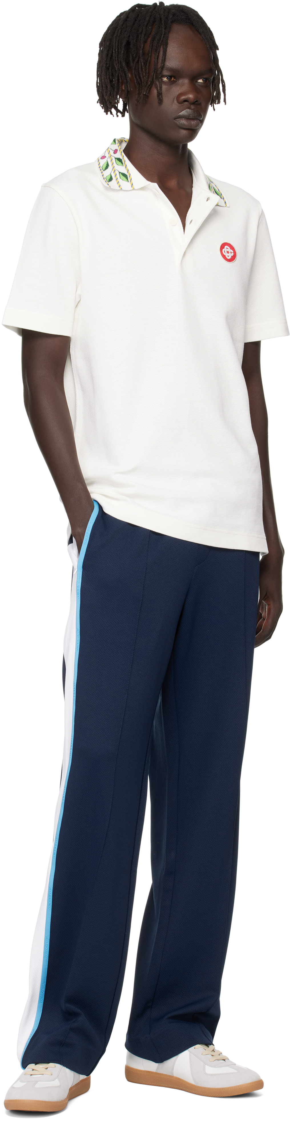 Casablanca Polo Shirt With Short Sleeves And Embroidered Collar In White
