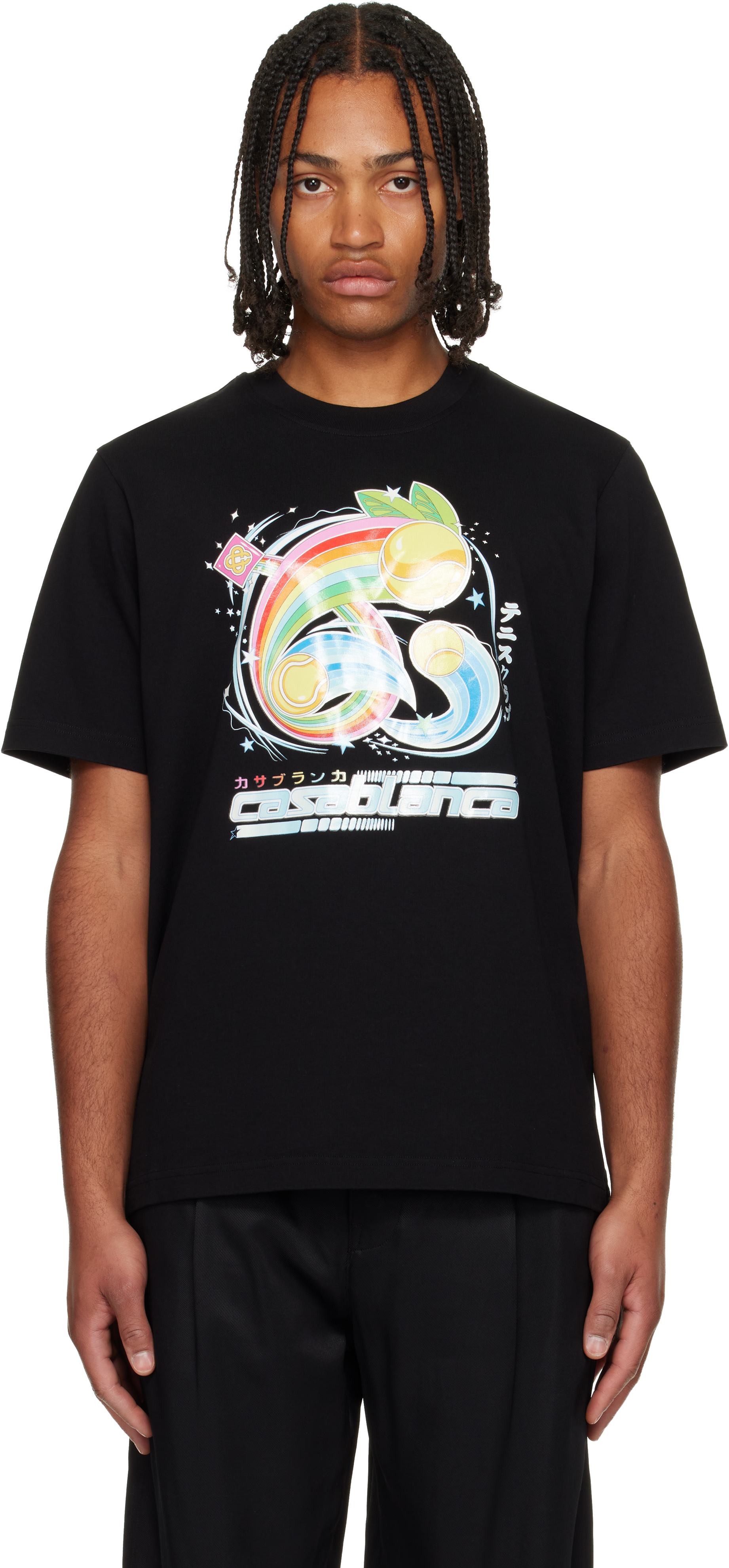 Black Manga Tennis Ball Short Sleeve T‑shirt by Casablanca on Sale