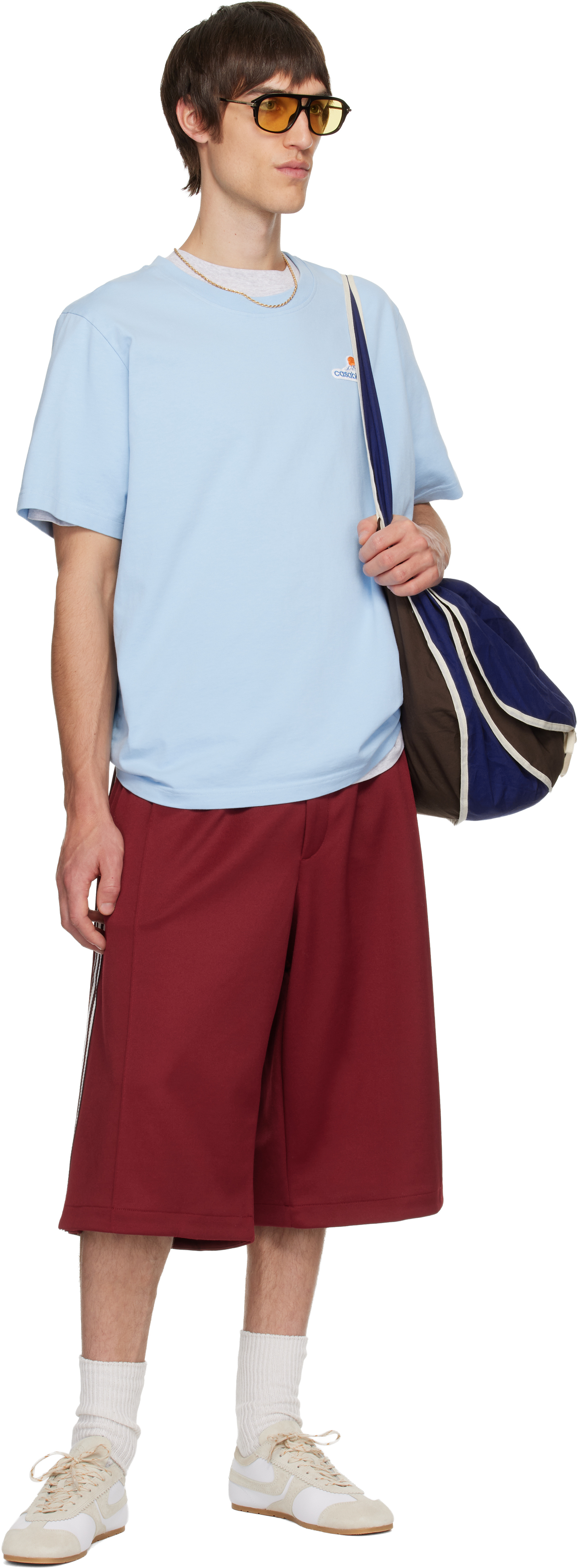 Casablanca Light Blue Logo Embroidered Cotton T-shirt In Blue