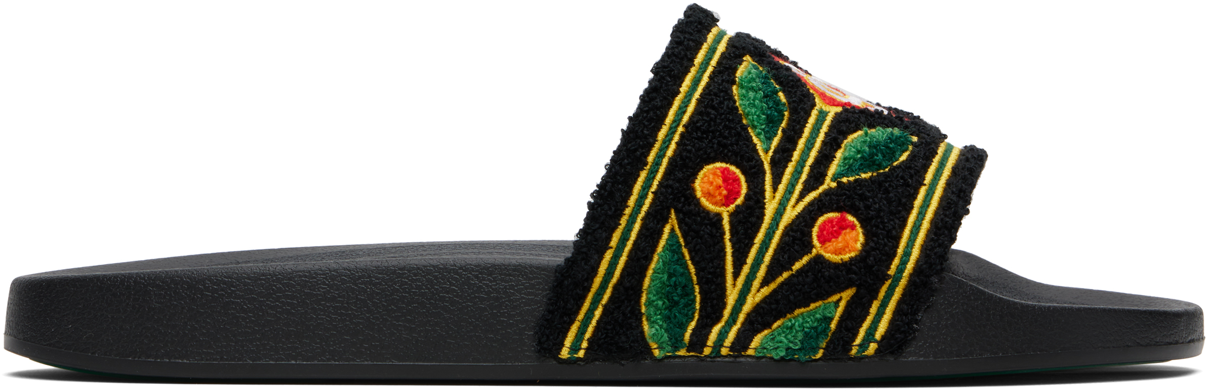Casablanca Embroidered Terry-cloth Slides In Black