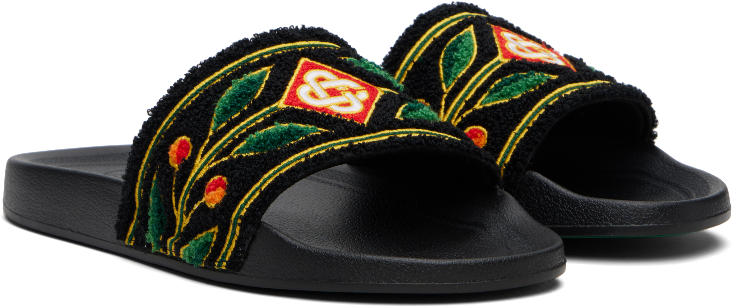 Casablanca Embroidered Terry-cloth Slides In Black