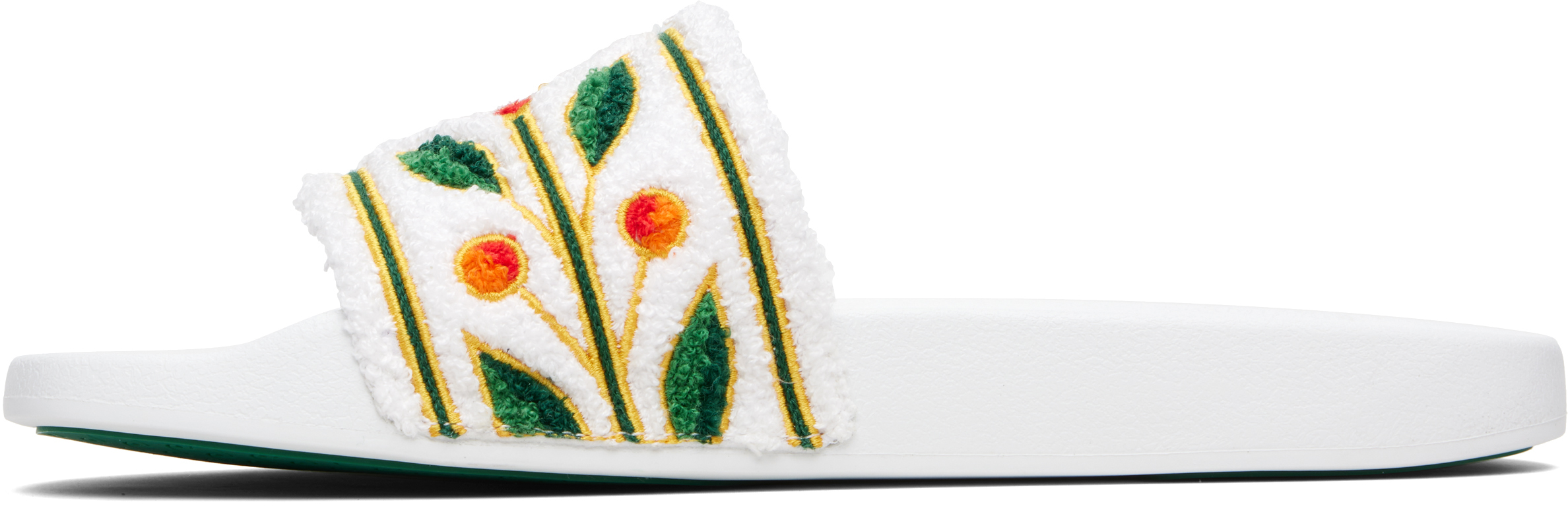 Casablanca Embroidered Terry Strap Flat Sole Sliders In White