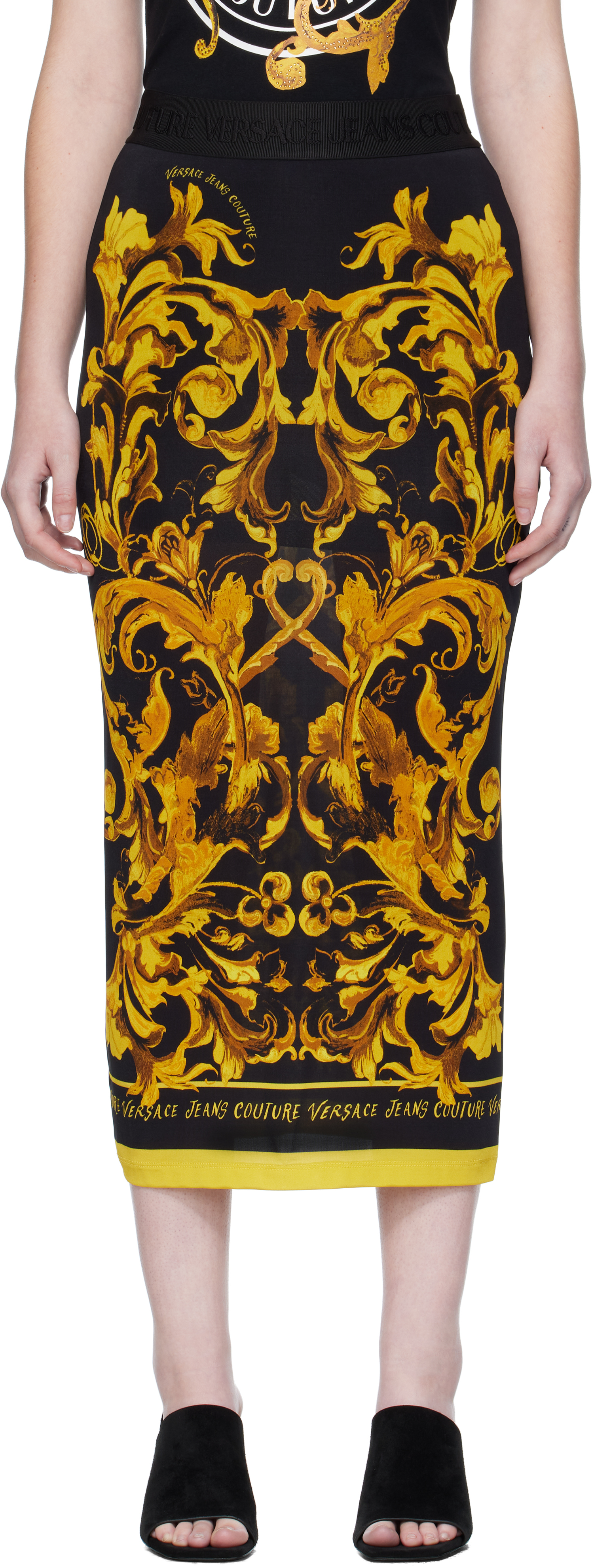 【関税&送料込】Versace Jeans Couture Chain Couture Skirt Midi skirt with abstract print brand VERSACE JEANS COUTURE