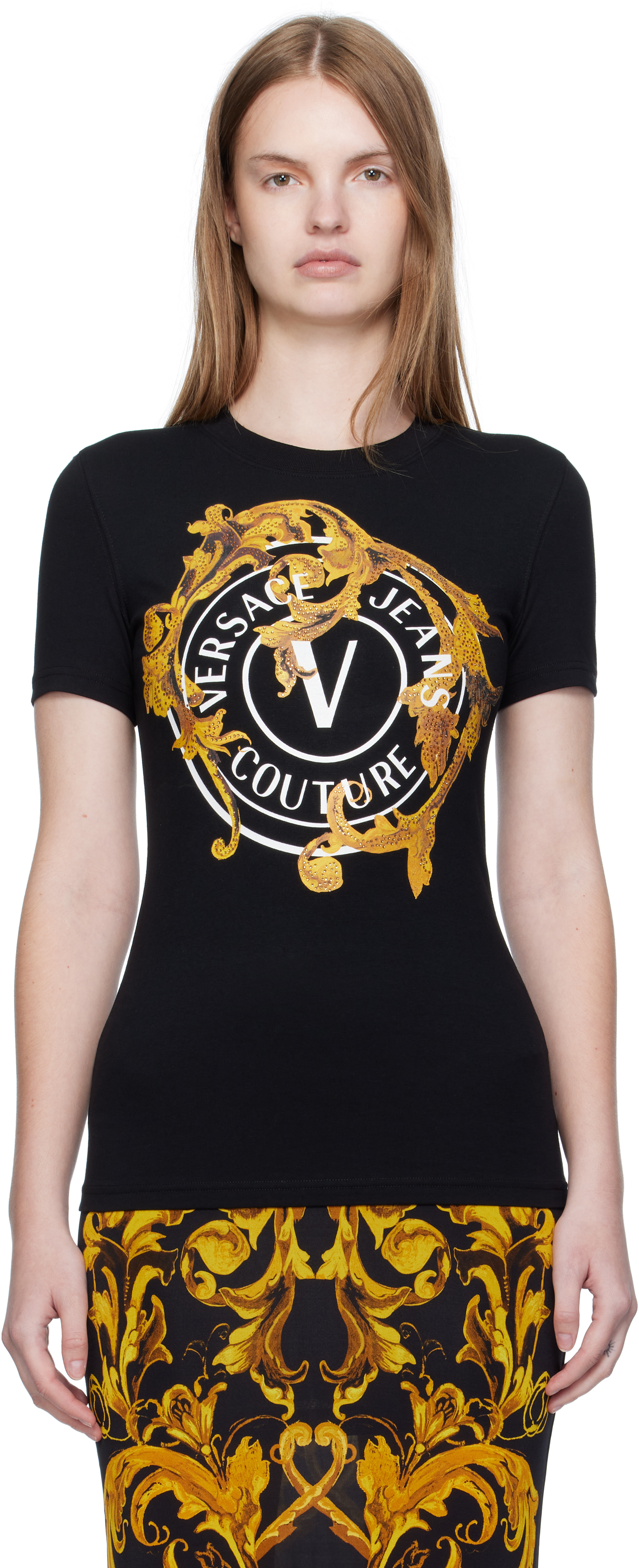 Black Printed T-shirt by Versace Jeans Couture on Sale