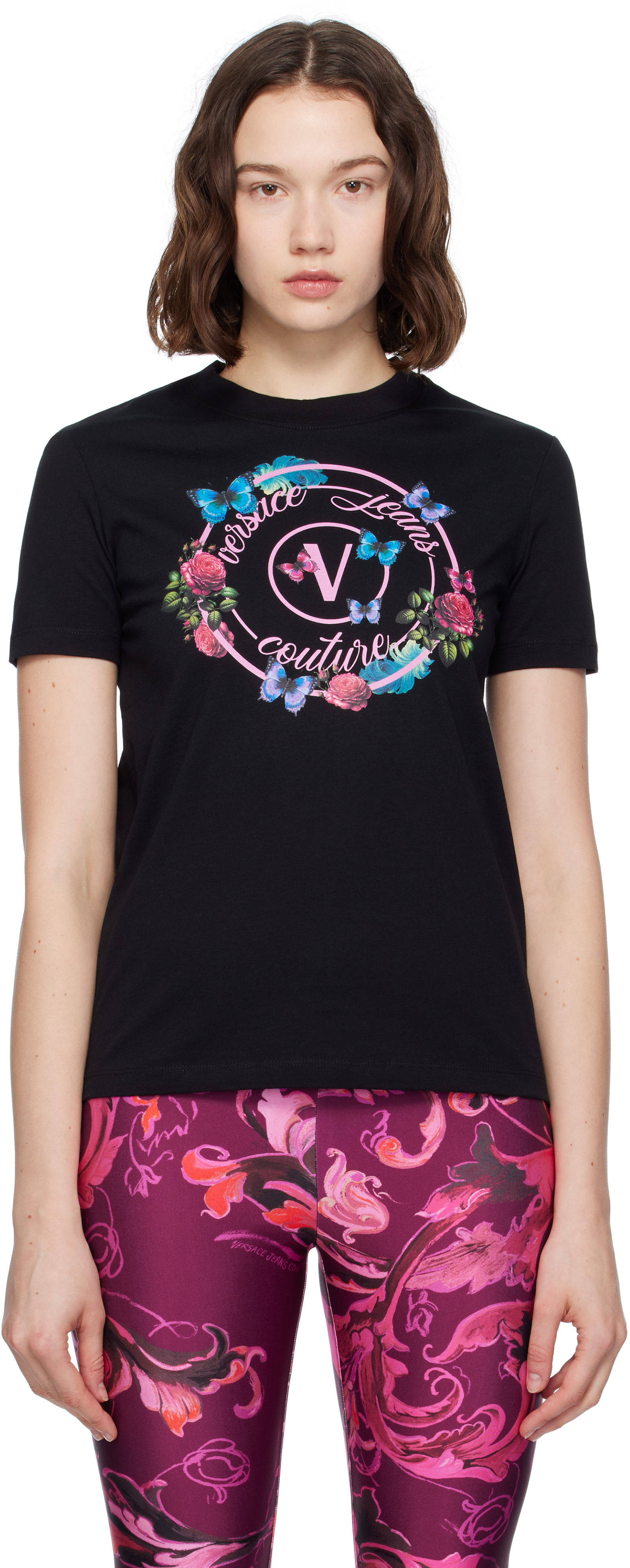 Black Cotton Jersey Screen-Printed T-shirt