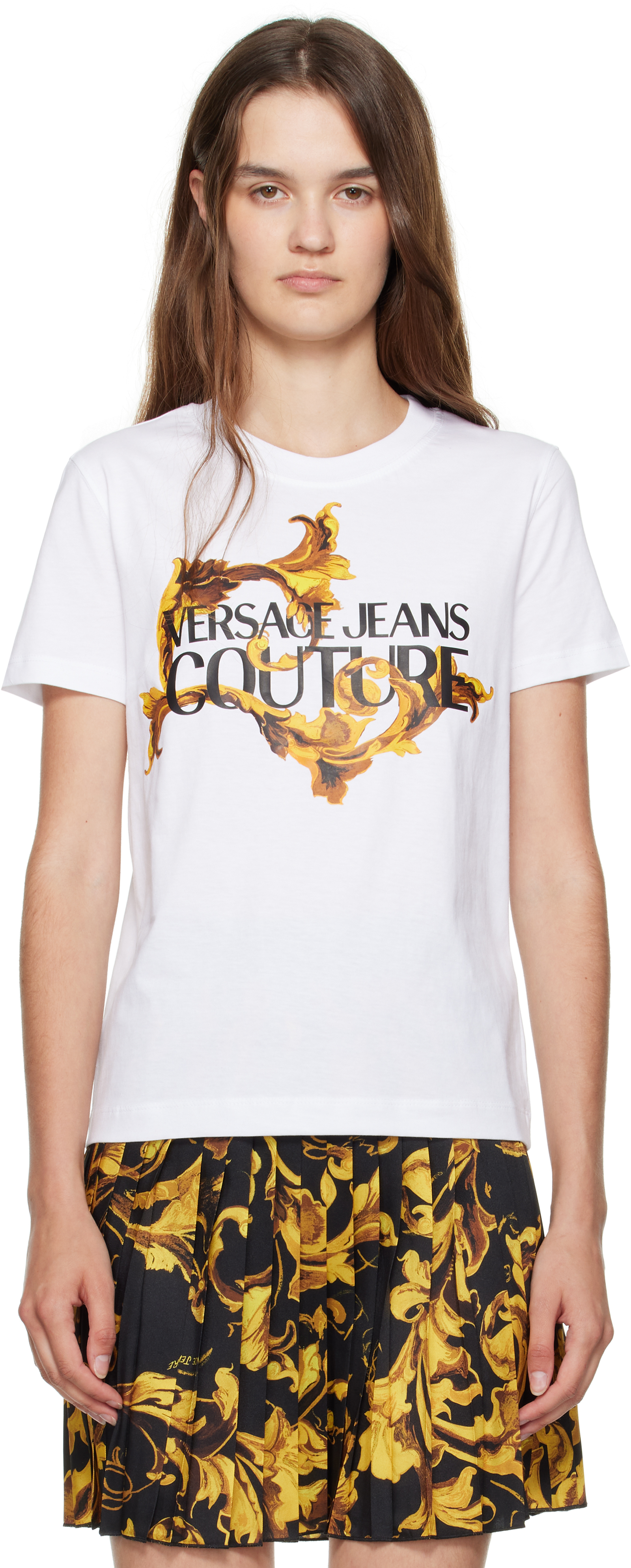 Versace Jeans Couture: White Screen-Printed Cotton Jersey T