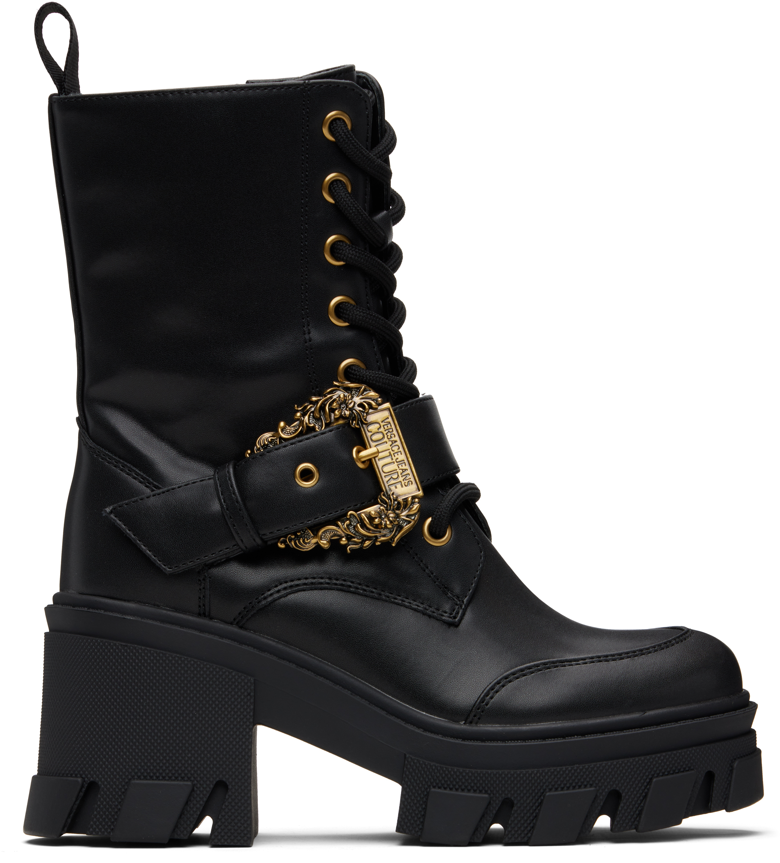 Versace Jeans Couture Black Baroque Buckle Drew Boots In Black