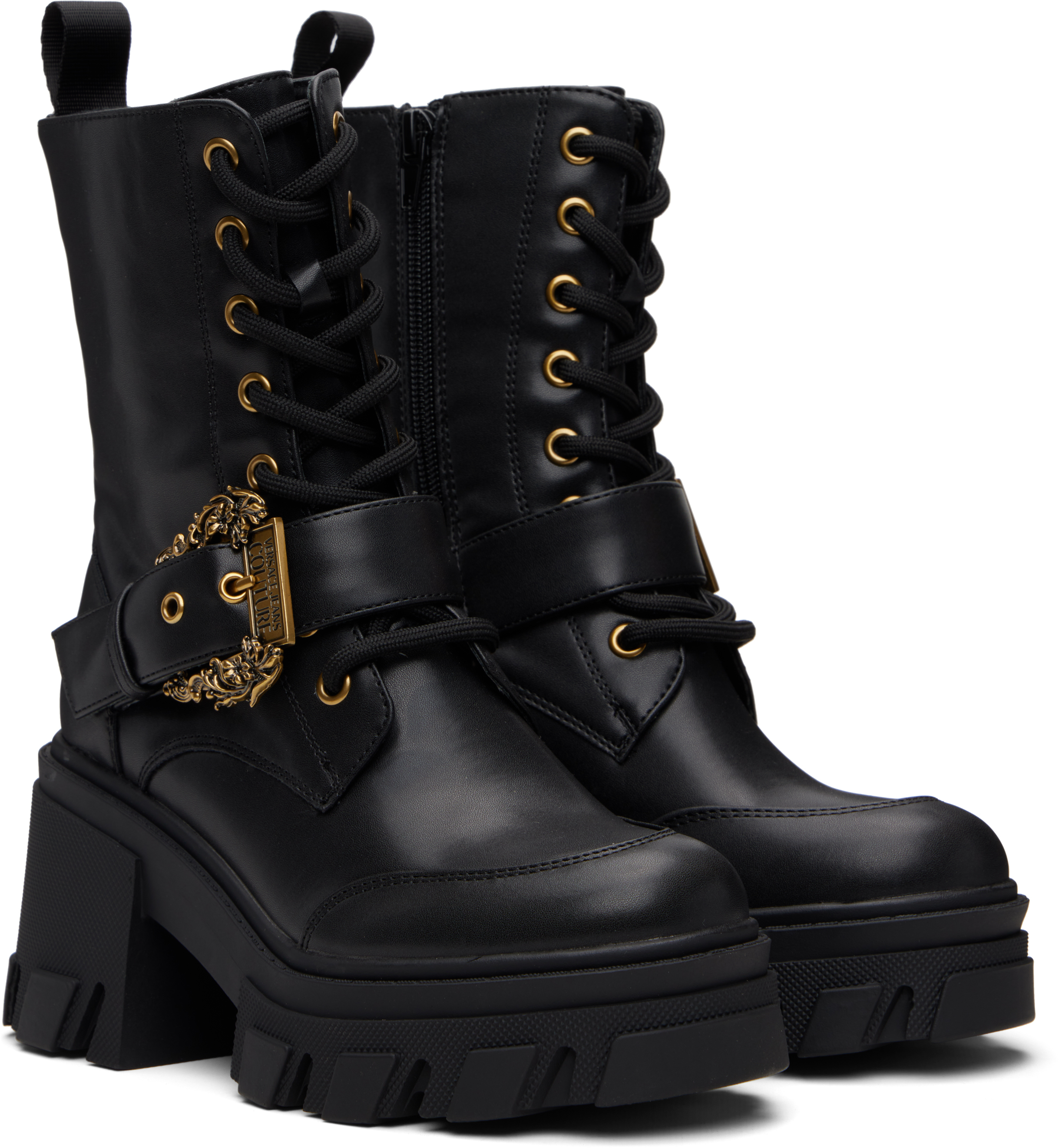 Versace Jeans Couture Black Baroque Buckle Drew Boots In Black