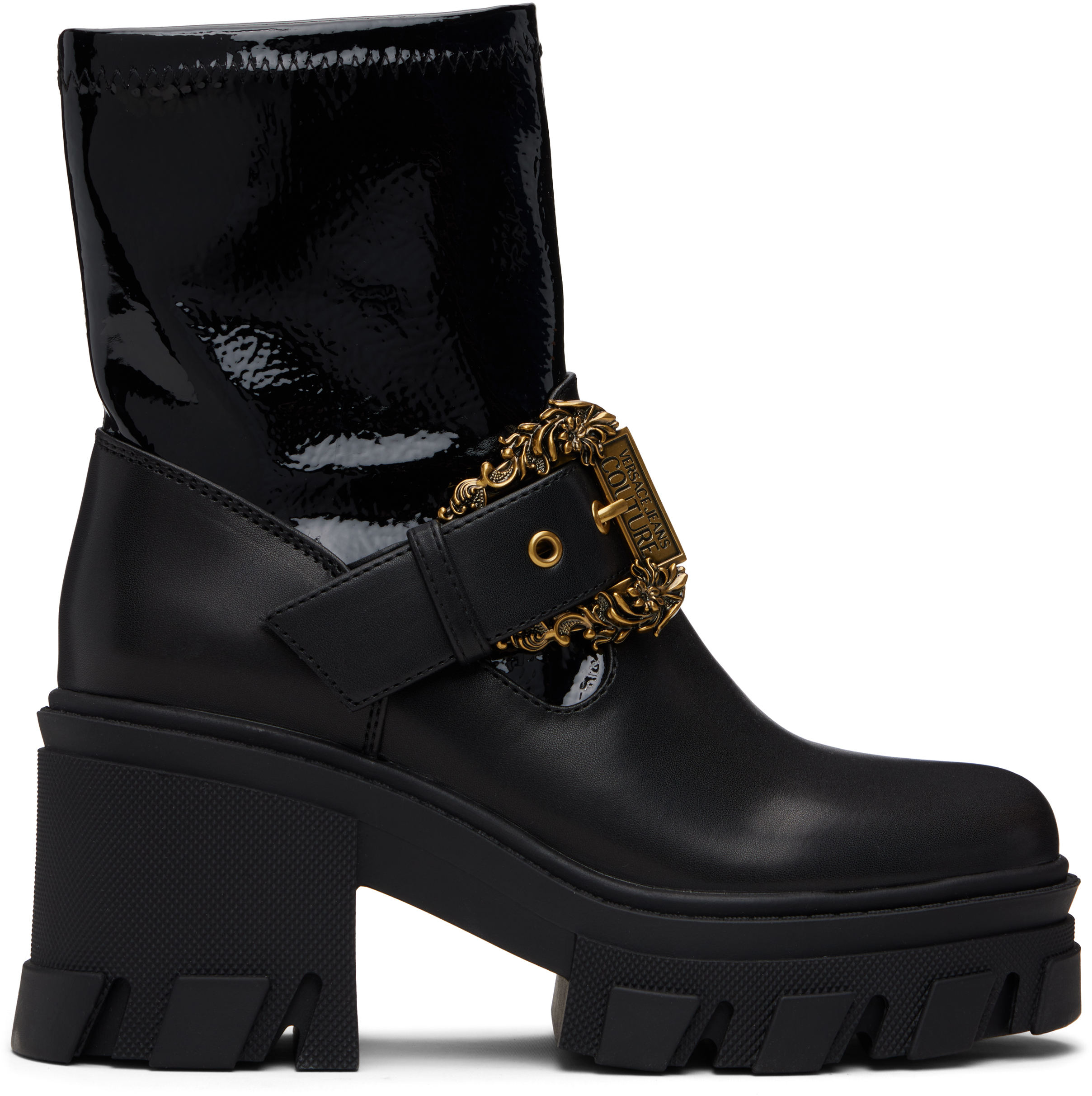 Versace Jeans Couture Black Sophie Baroque Buckle Boots In Black