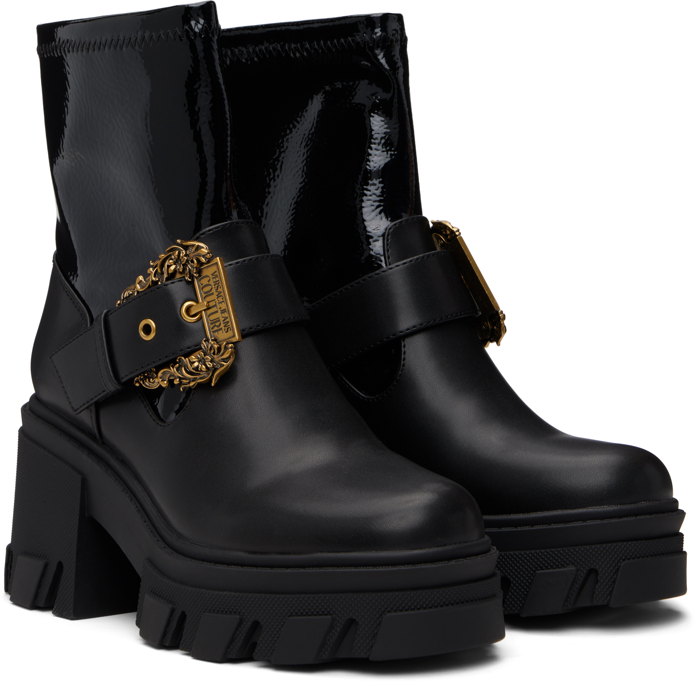 Versace Jeans Couture Black Sophie Baroque Buckle Boots In Black