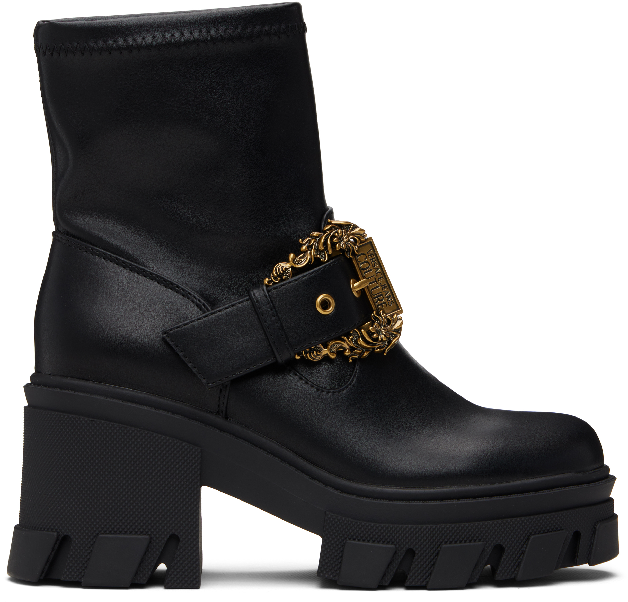 Versace Jeans Couture Black Sophie Baroque Buckle Boots In Black