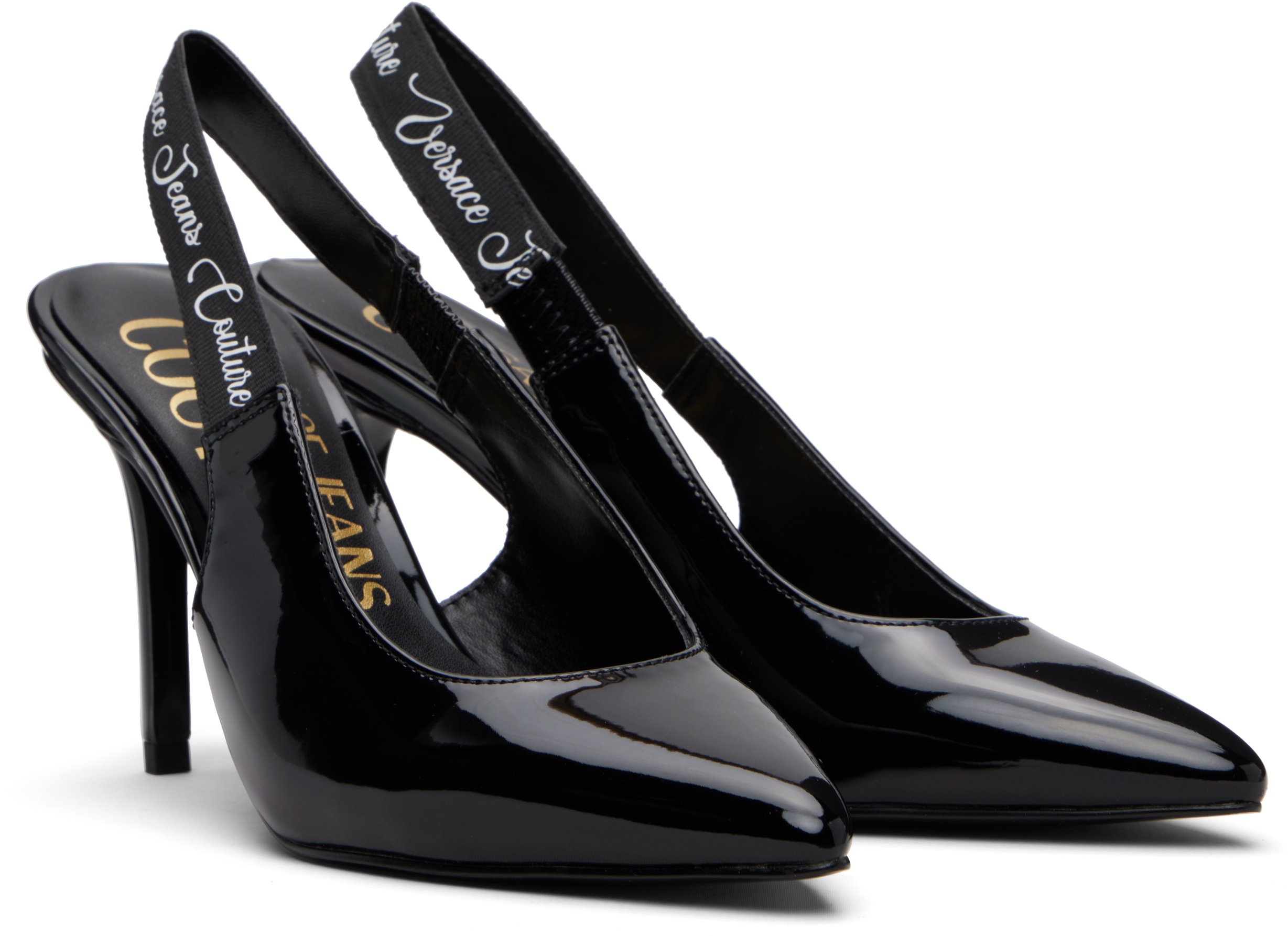Versace Jeans Couture Pointed Toe Pumps With Slingback Strap In Black