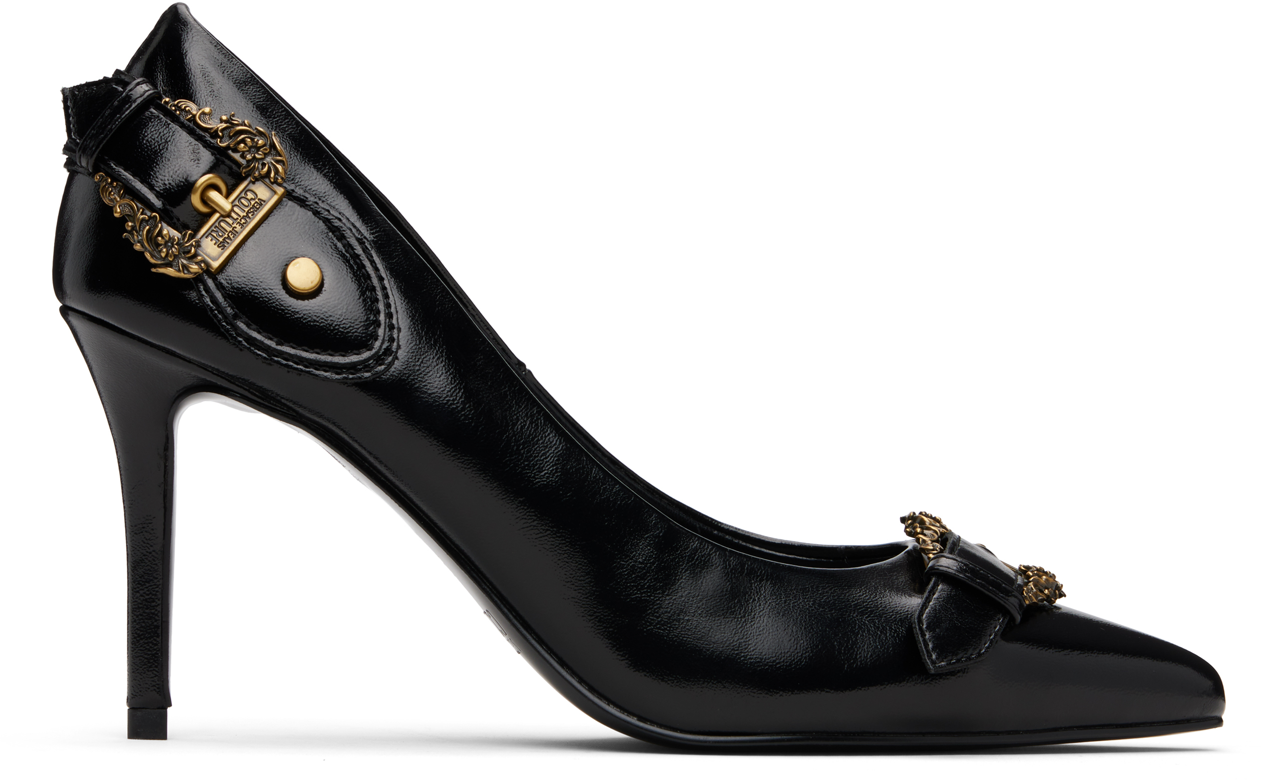 Versace Jeans Couture Black Scarlett Baroque Buckle Heels In Black