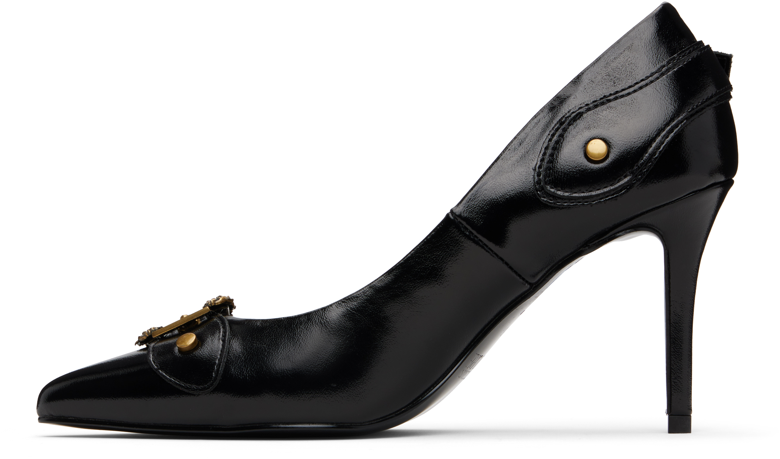 Versace Jeans Couture Black Scarlett Baroque Buckle Heels In Black