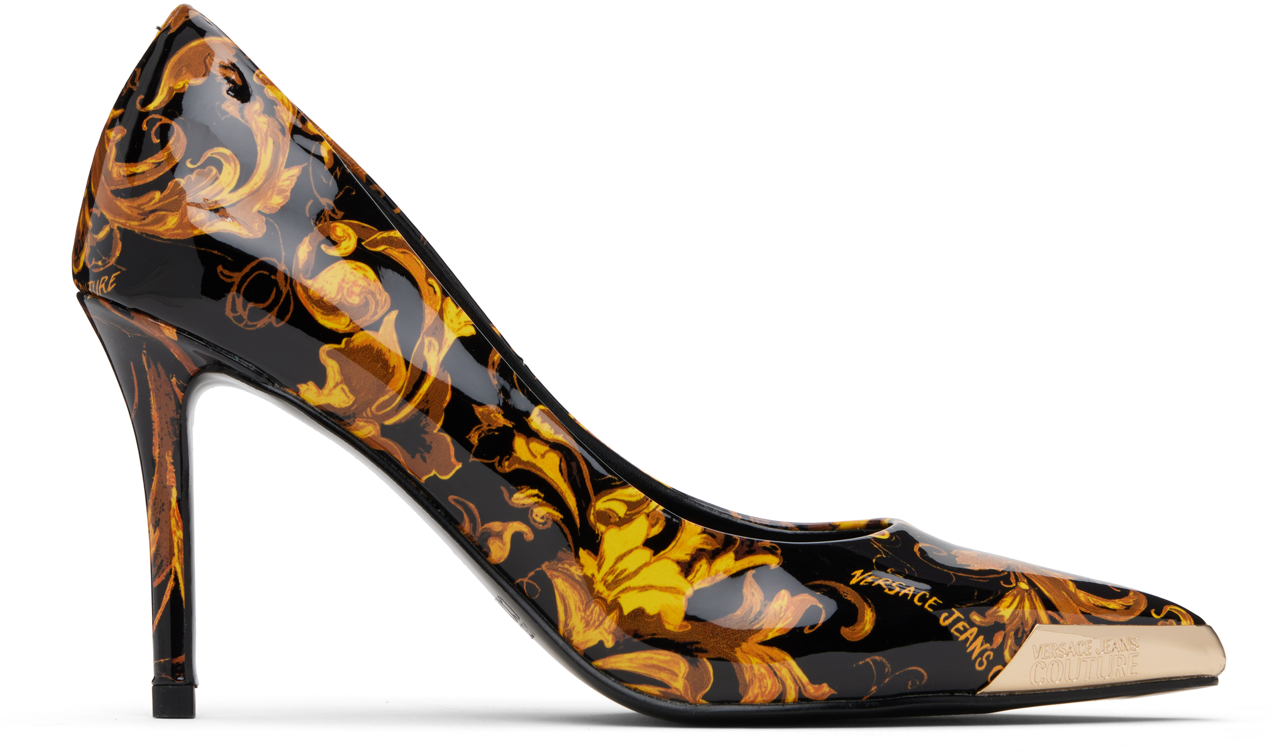 Black & Gold Scarlett Logo Couture Mid Heels